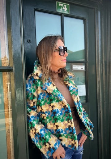 Esther Blue & Green Large Houndstooth Check Jacket