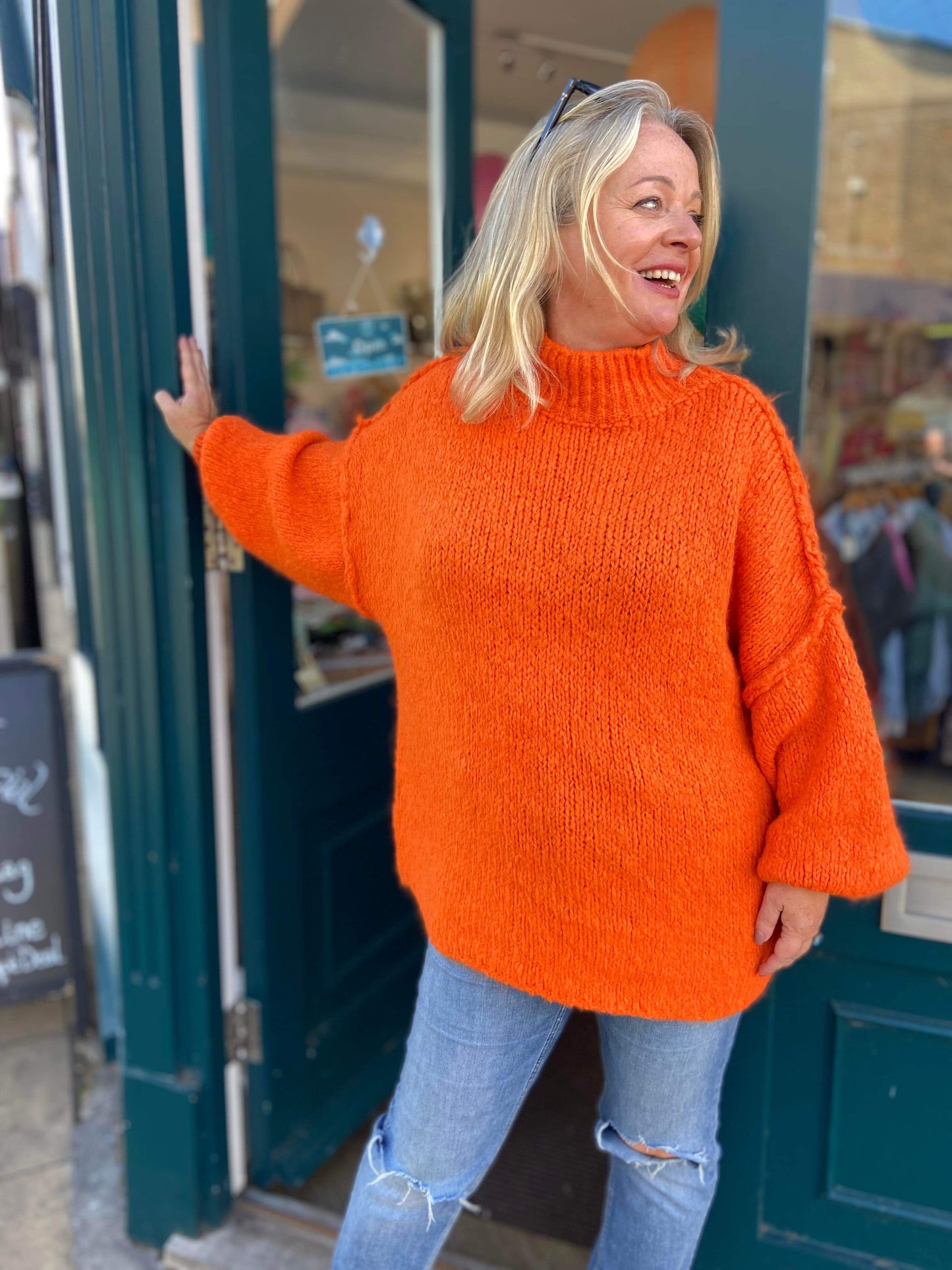 Claire Slouchy Mohair Mix Balloon Sleeve Jumper - Orange