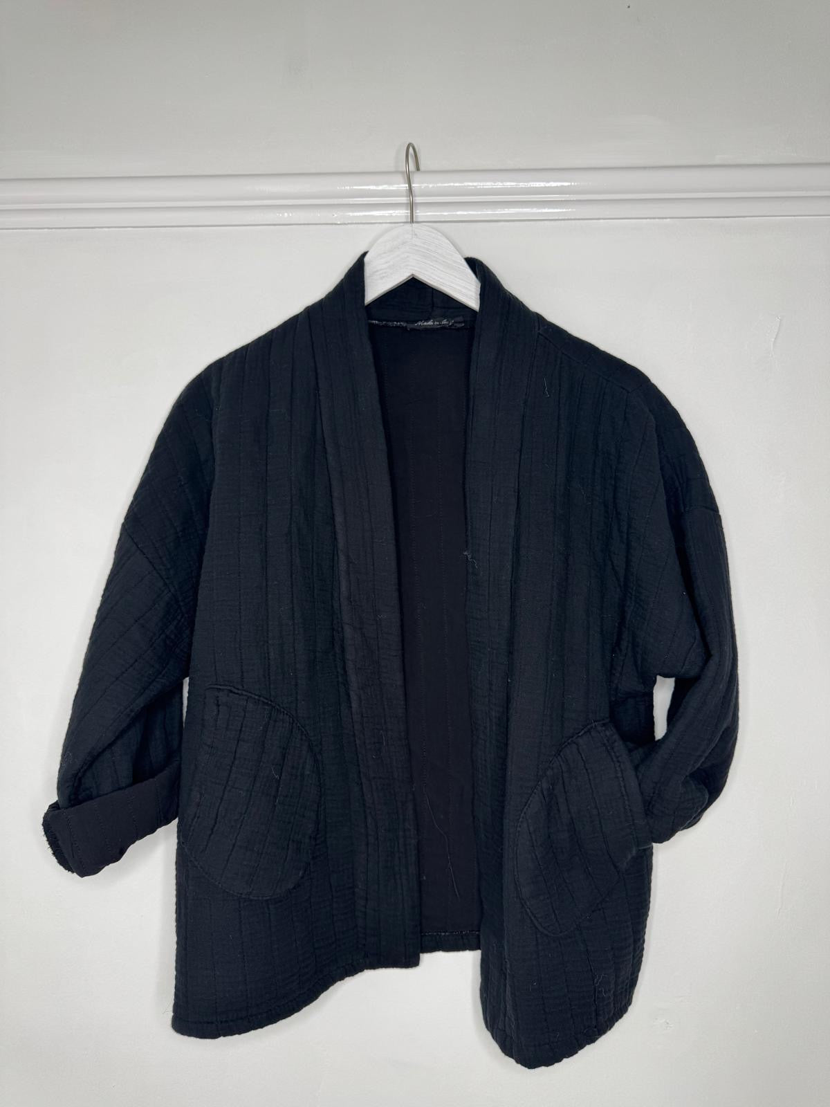 Cora Short Quilted Cotton Kimono Jacket - Chocolate Brown, Burgundy, Black, Khaki Or Teal