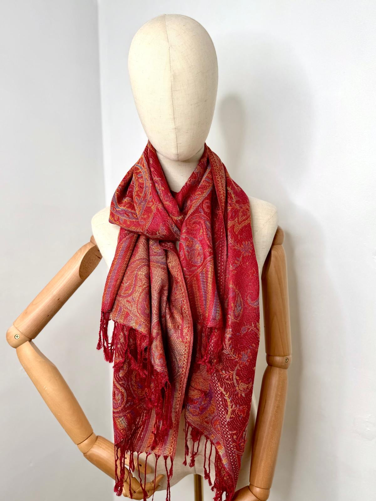 Marianne Cotton Blend Rich Red Paisley Pashmina Scarf