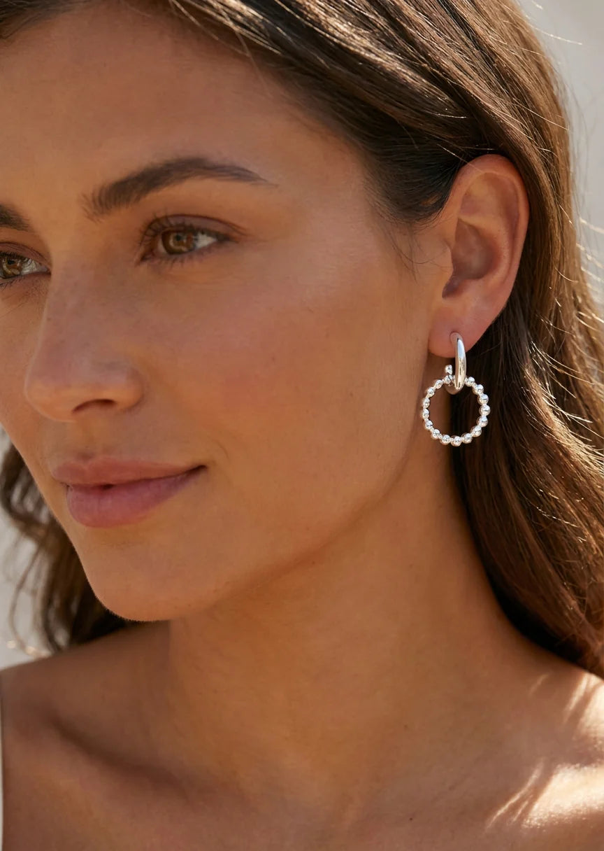 Envy Jewellery Half Hoop Earrings With Beaded Ring - Gold Or Silver Toned