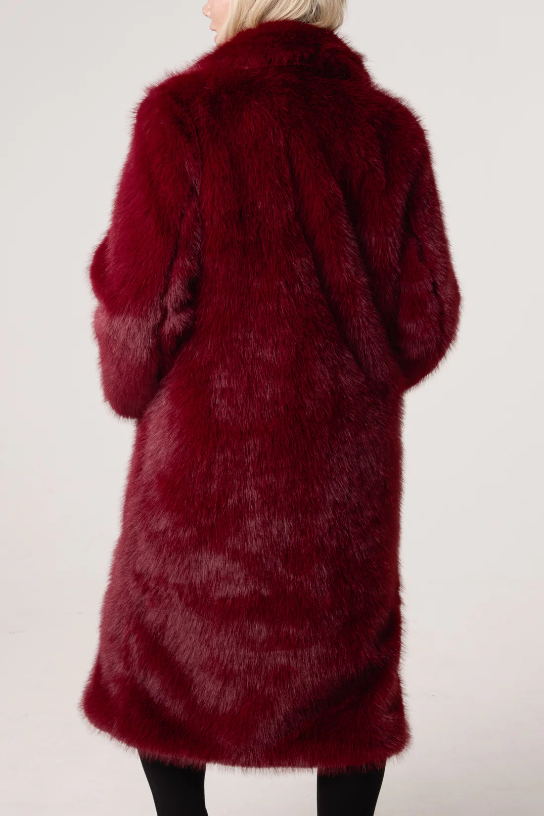 Ella Premium Faux Fur Longline Coat - Burgundy Or Warm Beige