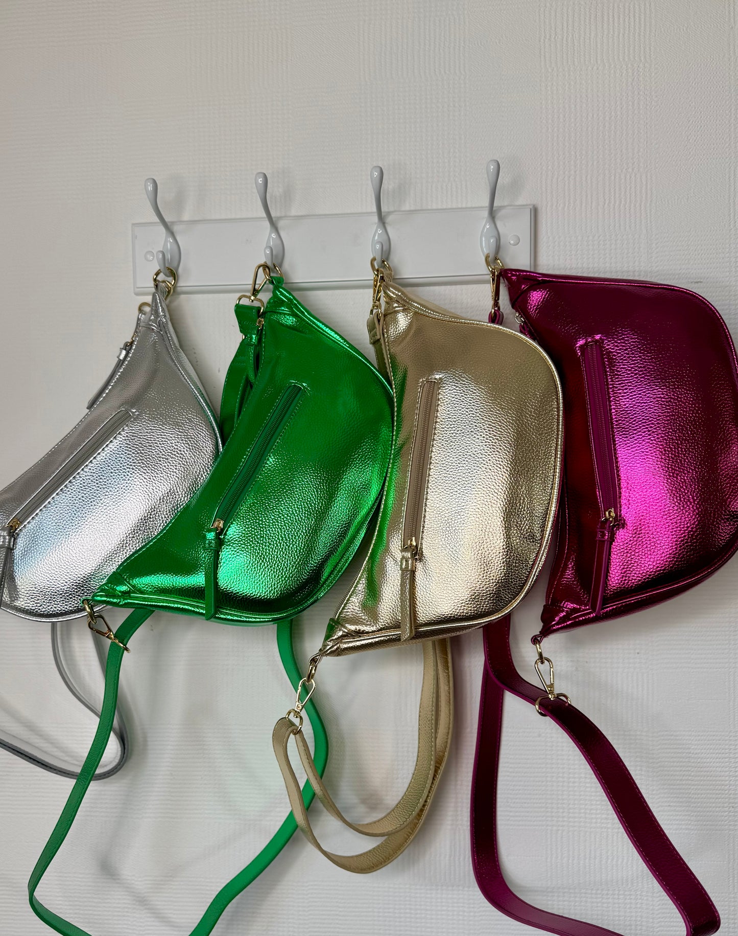 Metallic Faux Leather Half Moon Cross Body Bag - 4 Colours