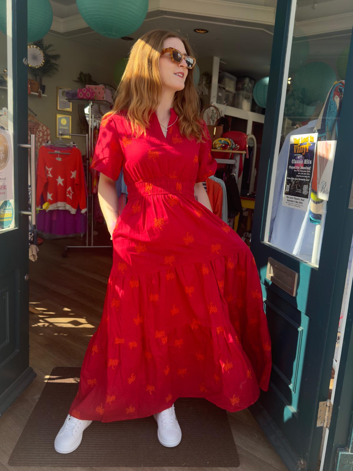 Sorrel Cotton Embroidered Maxi Dress - Black Or Red
