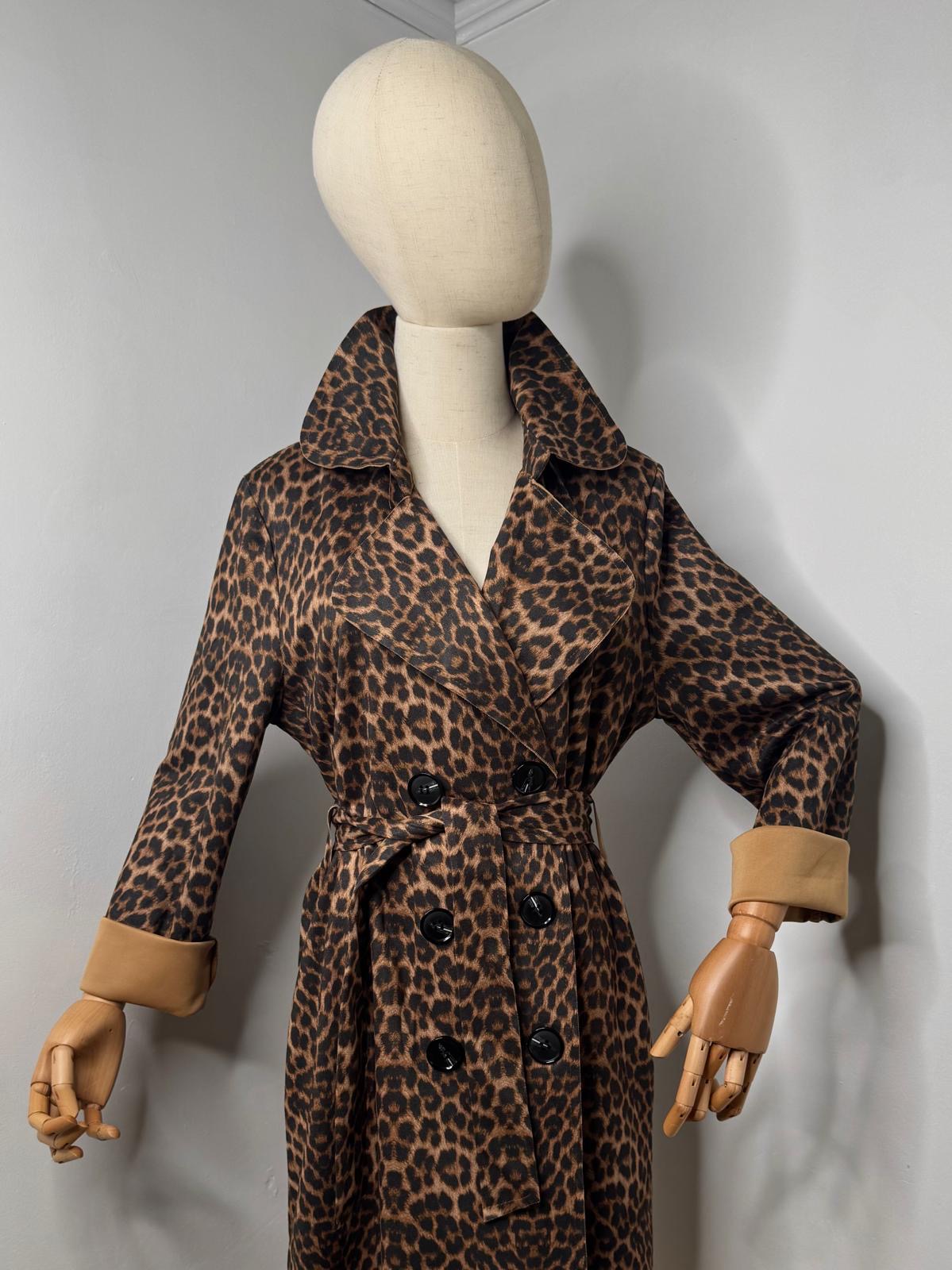 Georgie Faux Suede Leopard Print Trench Coat - One Size