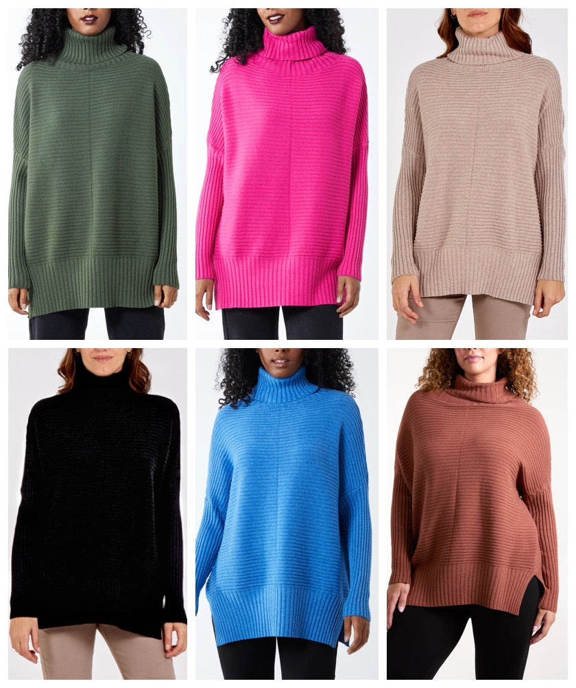 Slouchy Ribbed Roll Neck Jumper
