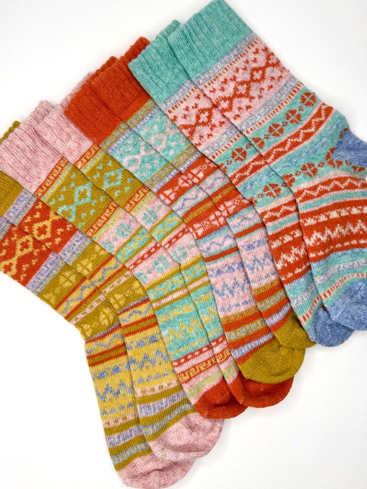 Hygge Cosy Alpaca Blend Fairisle Style Socks - 5 Colours