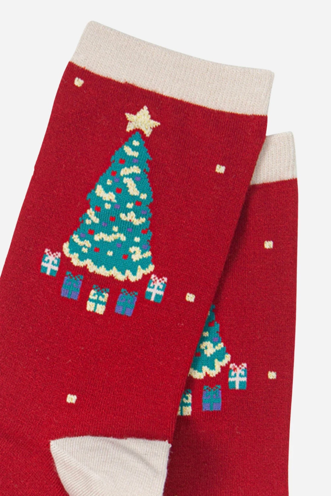 Red Bamboo Christmas Tree Socks