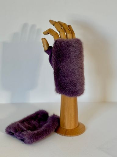 Faux Fur Fingerless Mittens purple