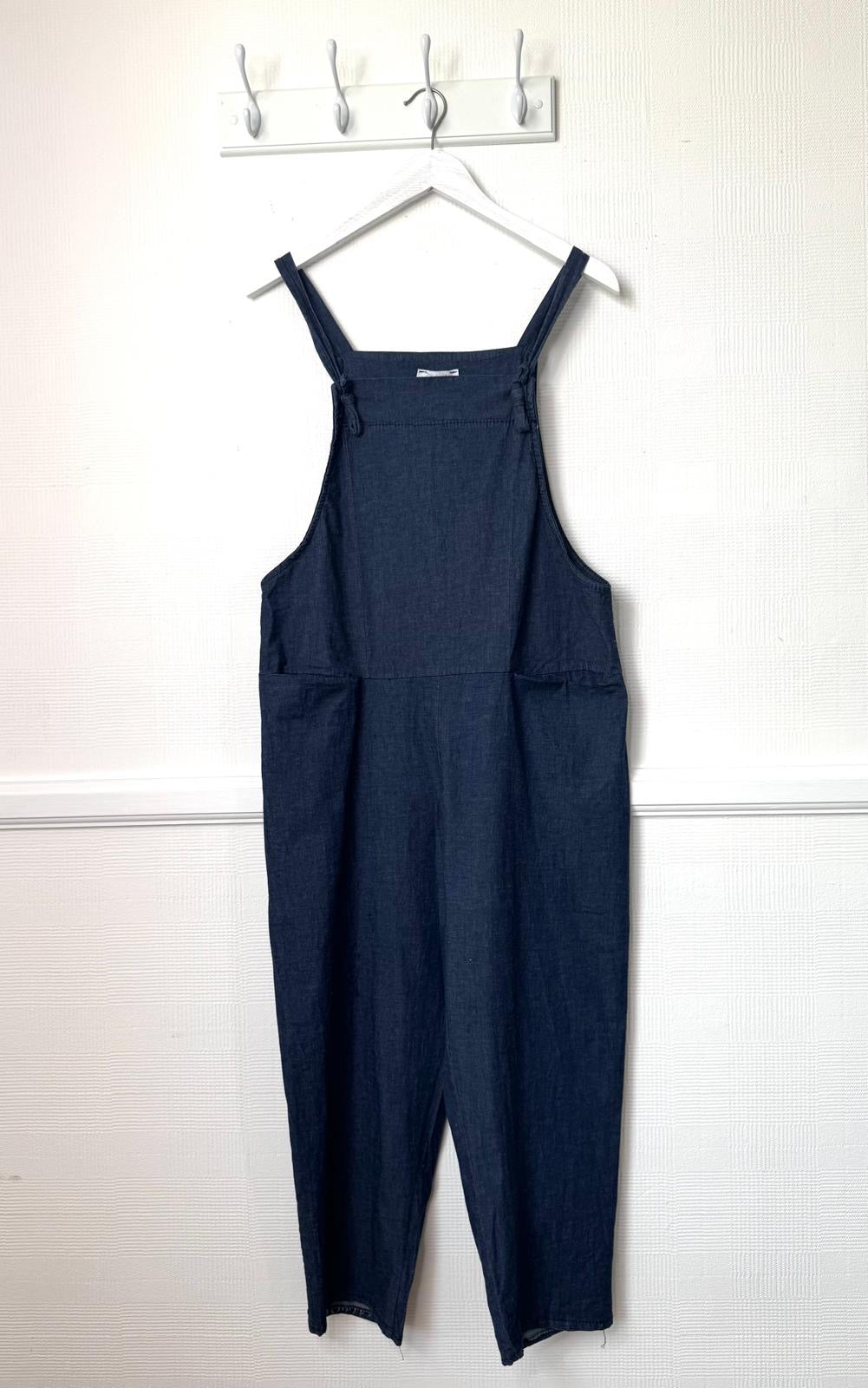 Pippa Denim Wash Cotton Dungarees With Knot Fastening - Dark Or Medium Wash