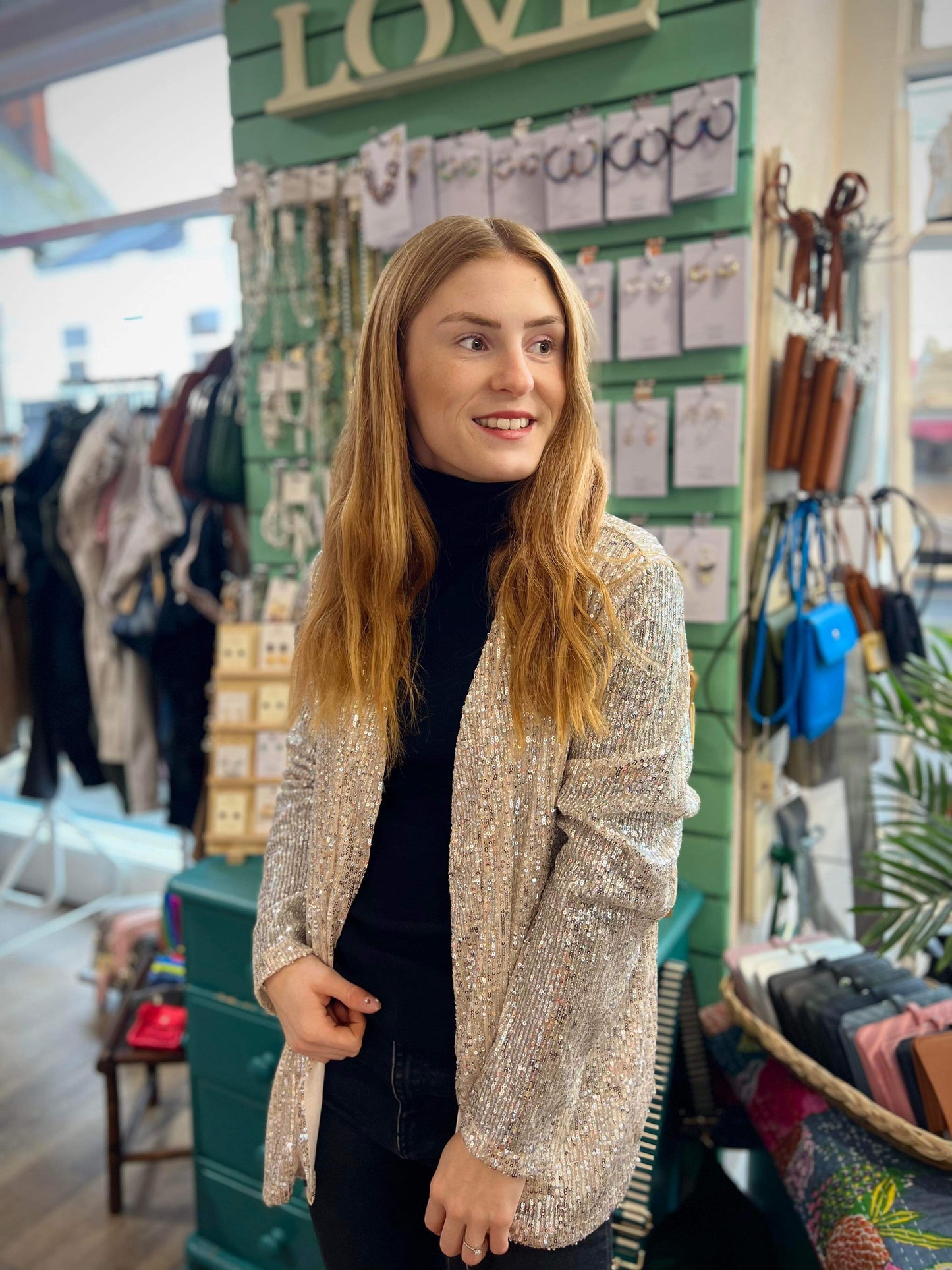 Roxy Sequin Cardigan Jacket - Champagne Pearl