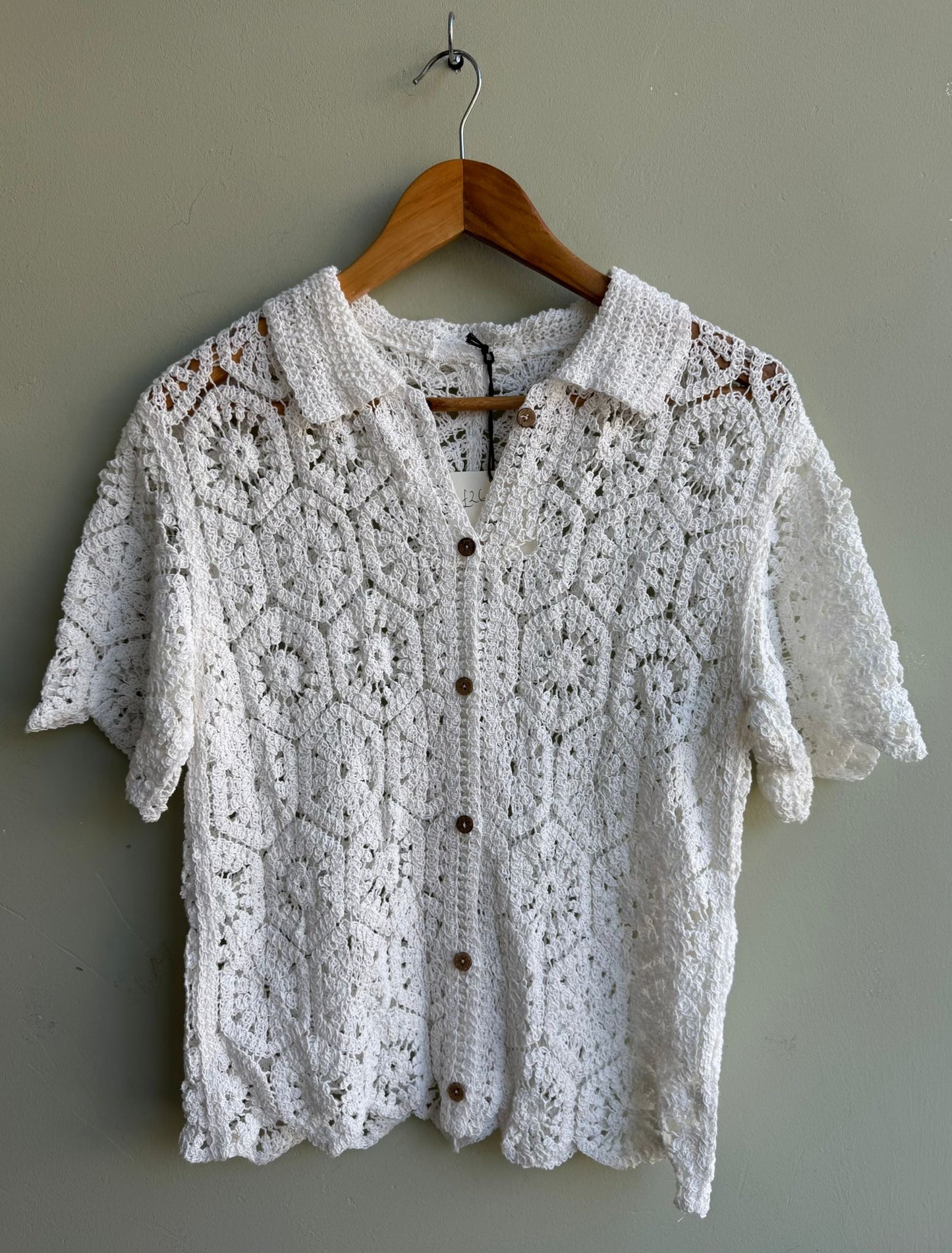 Sylvie Retro Style Short Sleeve Crochet Shirt 3 Colours