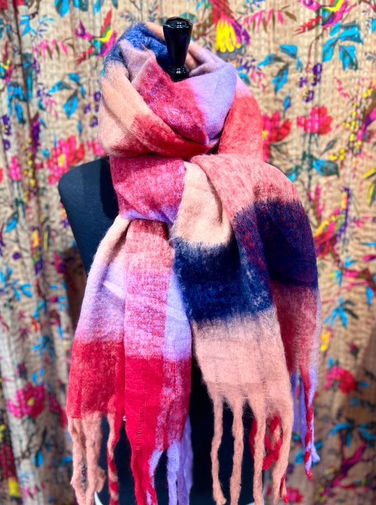 Plum Crumble Red, Lilac & Pink Checked Blanket Scarf