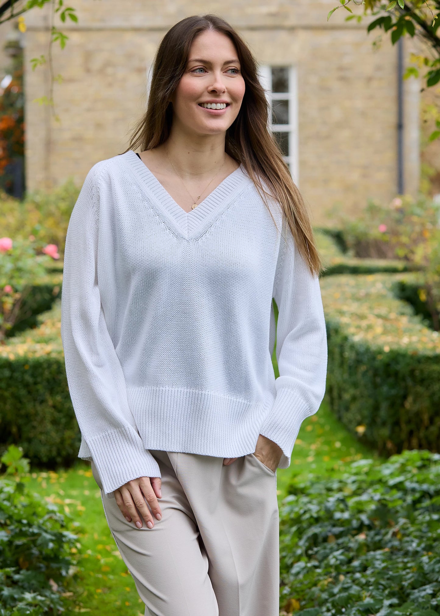 Pauline Relaxed Fit Cotton Blend V Neck Jumper