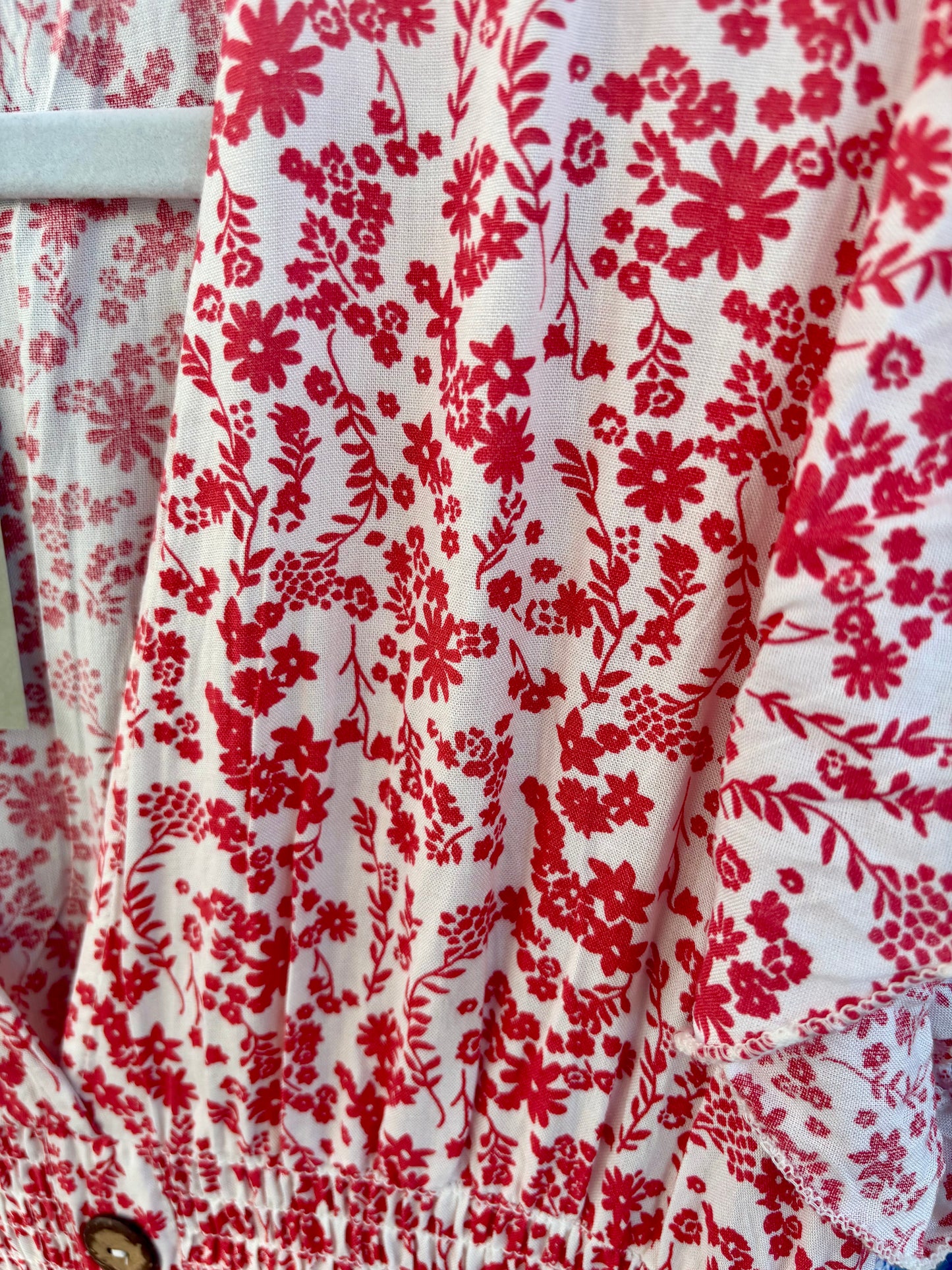 Meadow Ditsy Print Shirred Waist Maxi Dress With Short Frill Sleeves - Blue Or Red