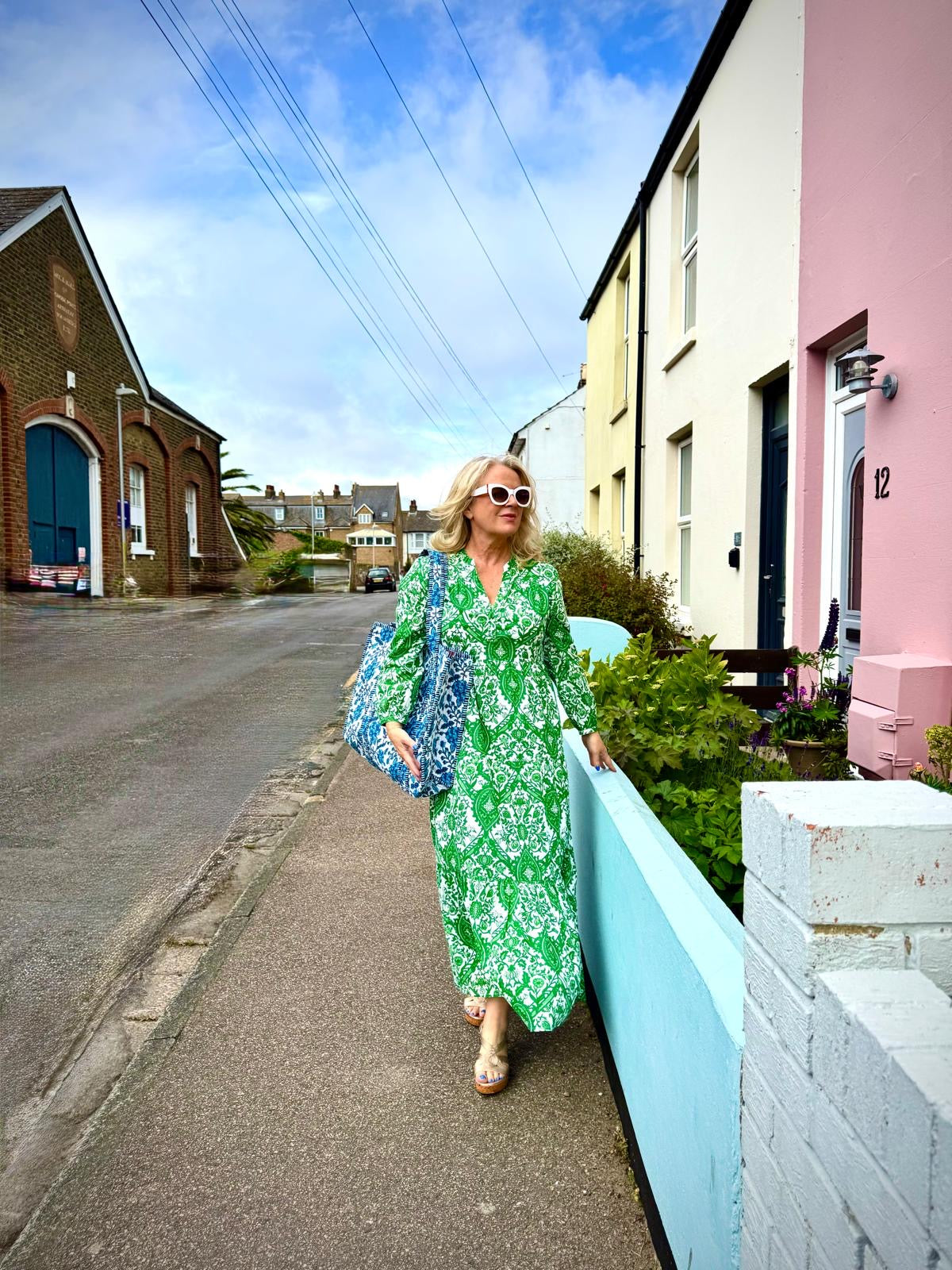 Tamsin Cotton Lawn Tiered Loose Maxi Dress - Fresh Green & White Paisley