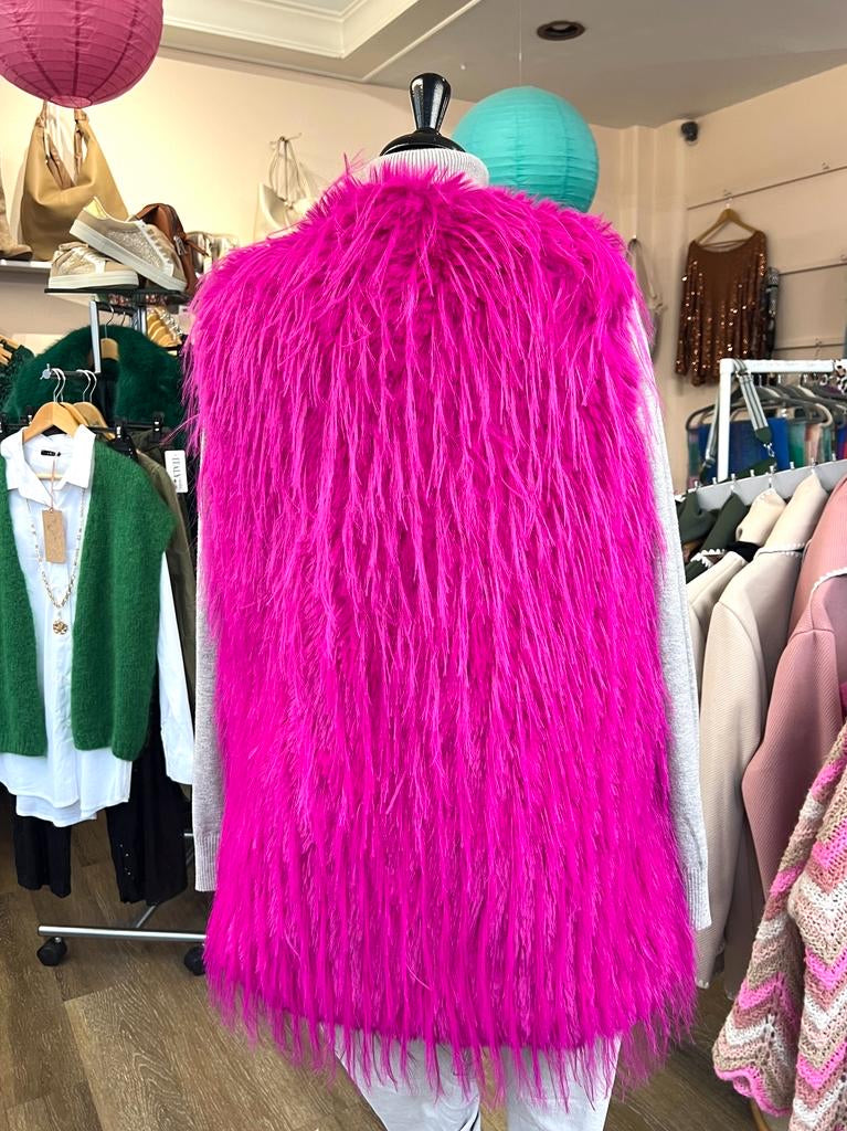 Shake A Tail Feather Magenta Pink Shaggy Faux Fur Gilet