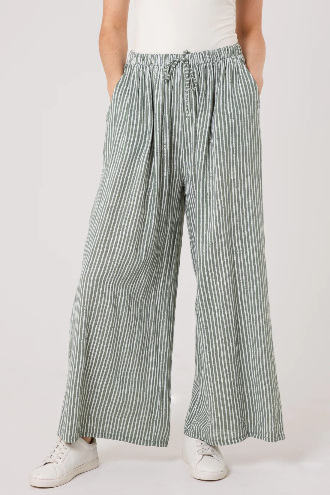 Simi Candy Stripe Cotton Wide Leg Trousers