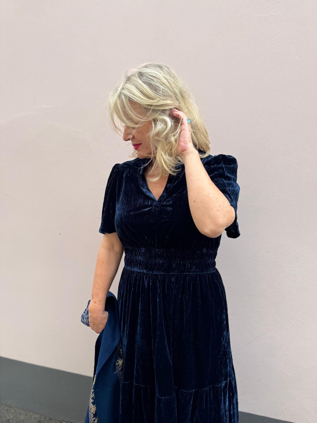 Lizzie Forest Green Or Navy Blue Velvet Maxi Dress