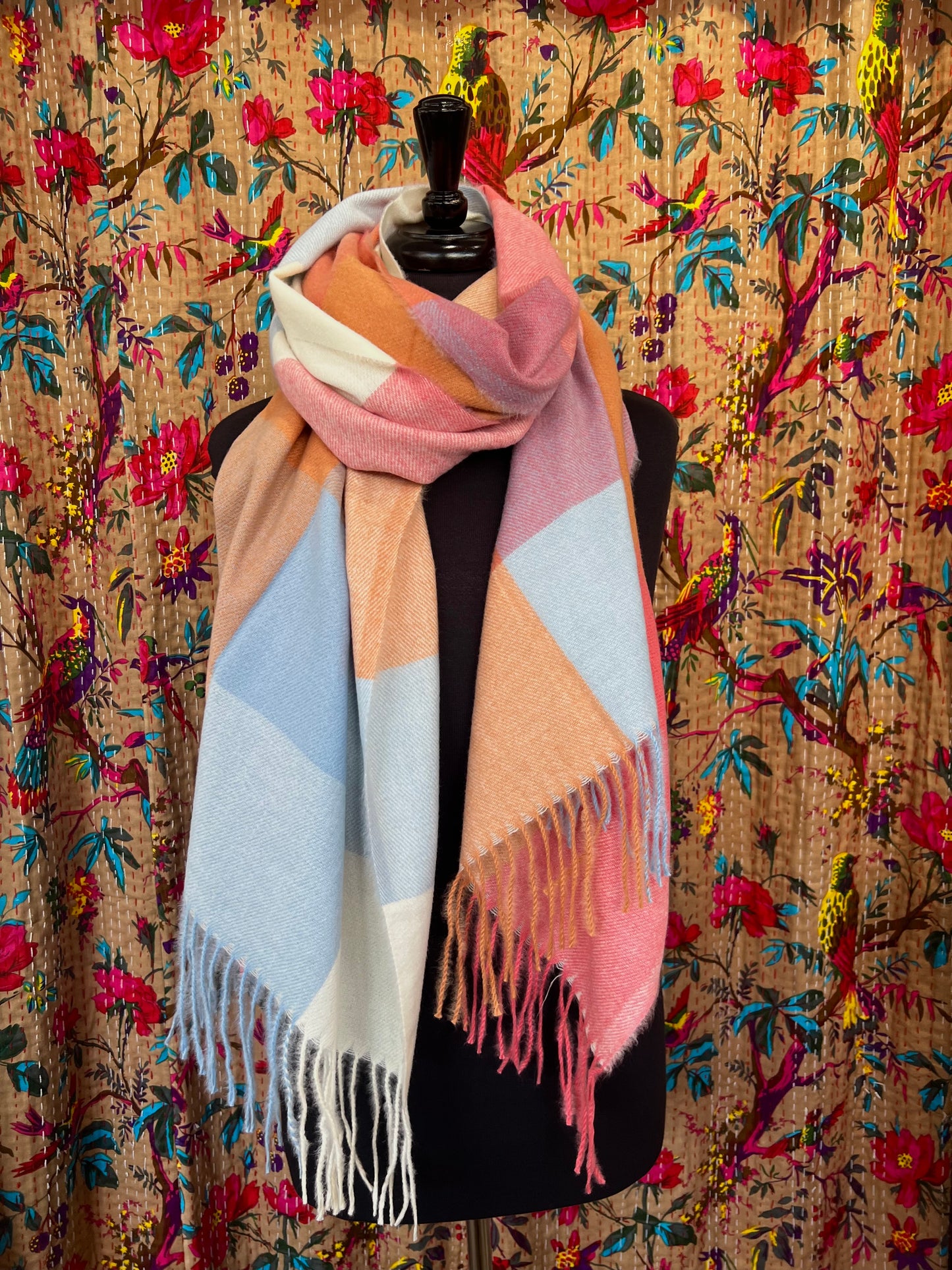 Checked Wool Mix Pashmina Scarf - Pumpkin Spice Latte