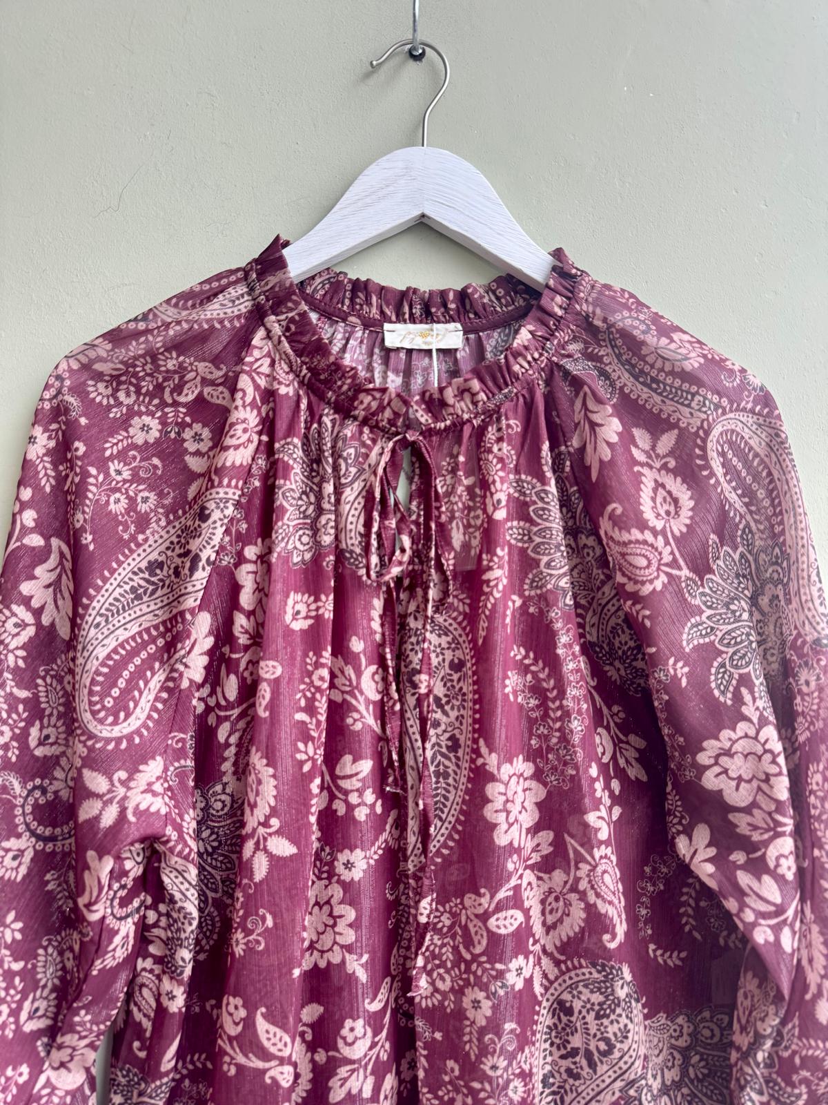 Sienna Paisley Boho Chiffon Blouse - Navy Or Burgundy