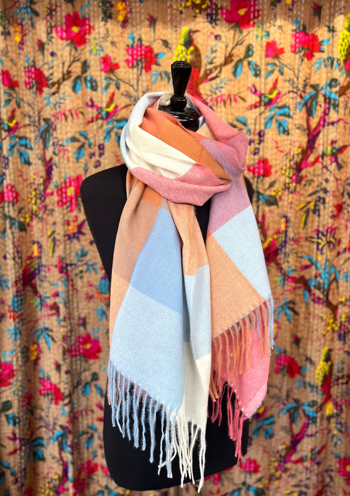 Checked Wool Mix Pashmina Scarf - Pumpkin Spice Latte
