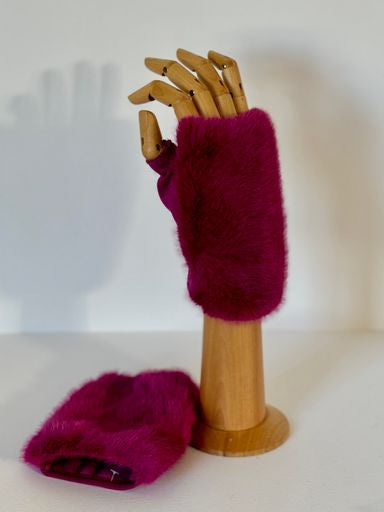 Faux Fur Fingerless Mittens purple
