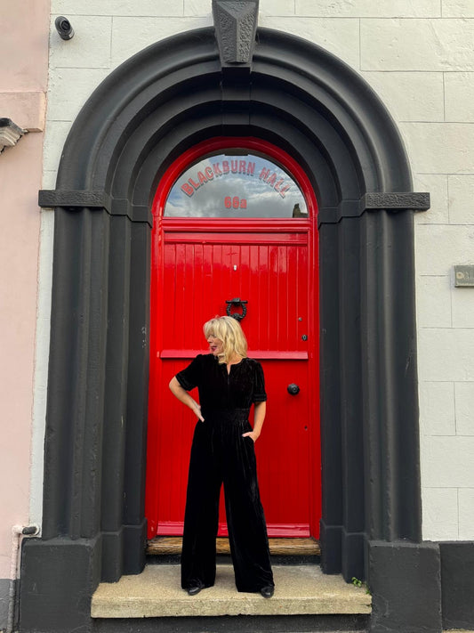 Portia Black Wide Leg Velvet Jumpsuit