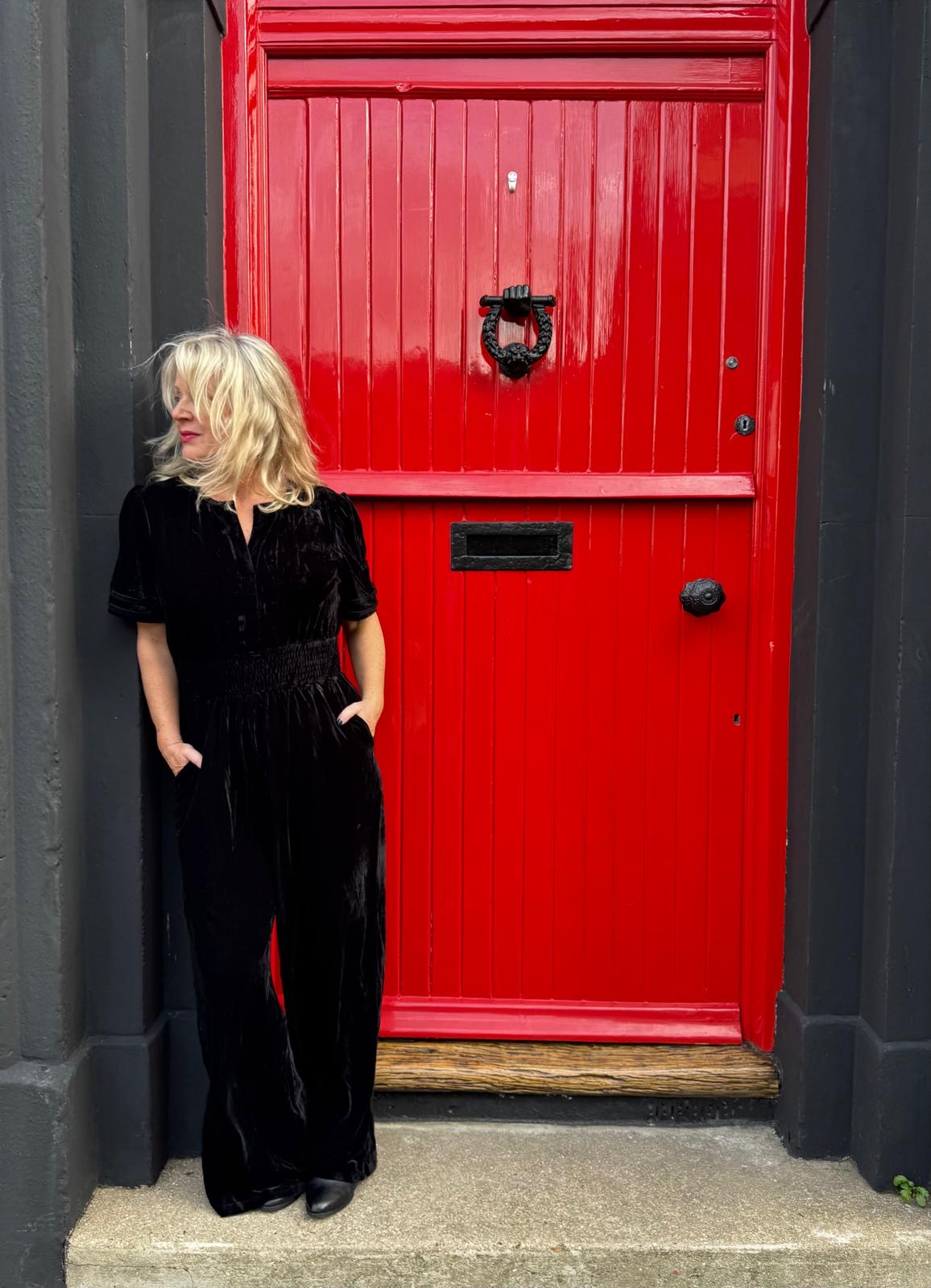 Portia Black Wide Leg Velvet Jumpsuit