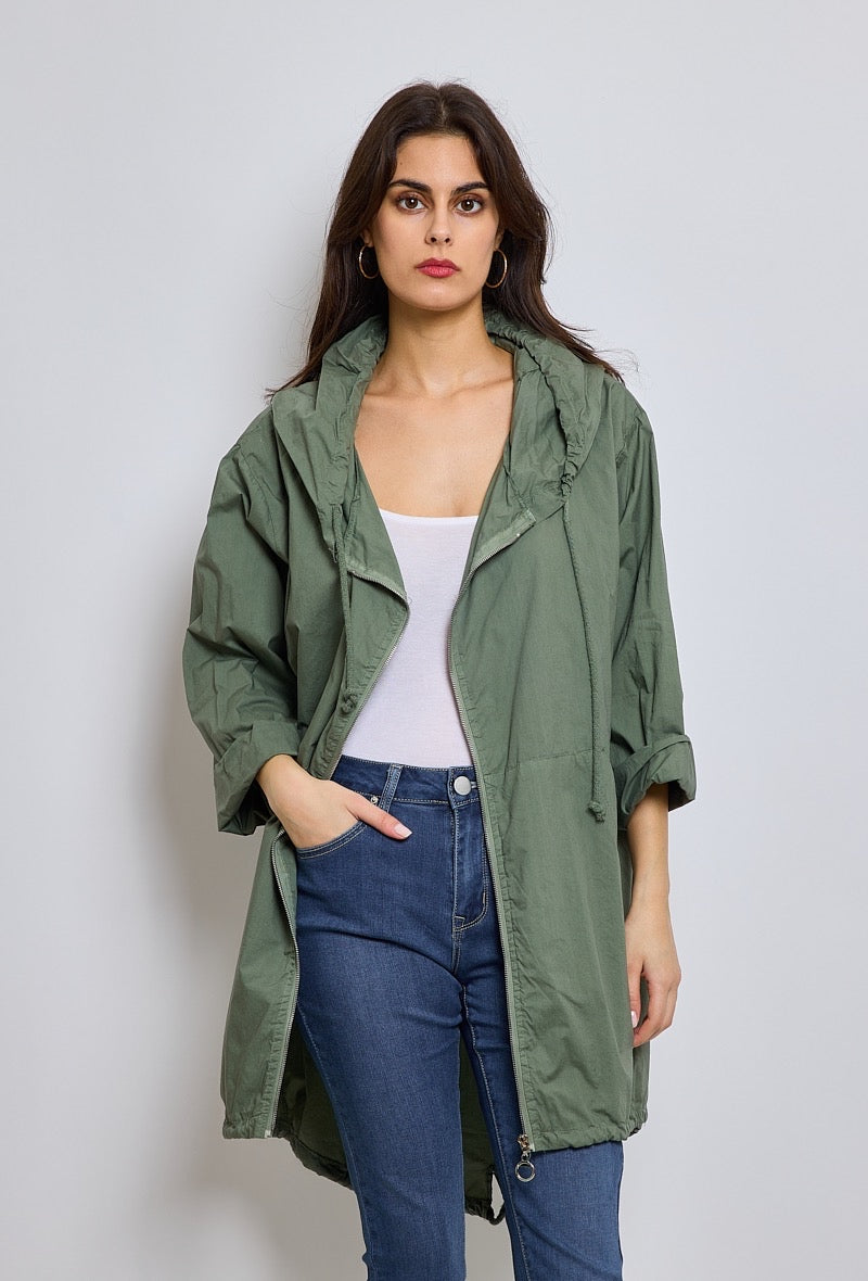 Amy Faded Khaki Cotton Lightweight Hooded Parka Jacket