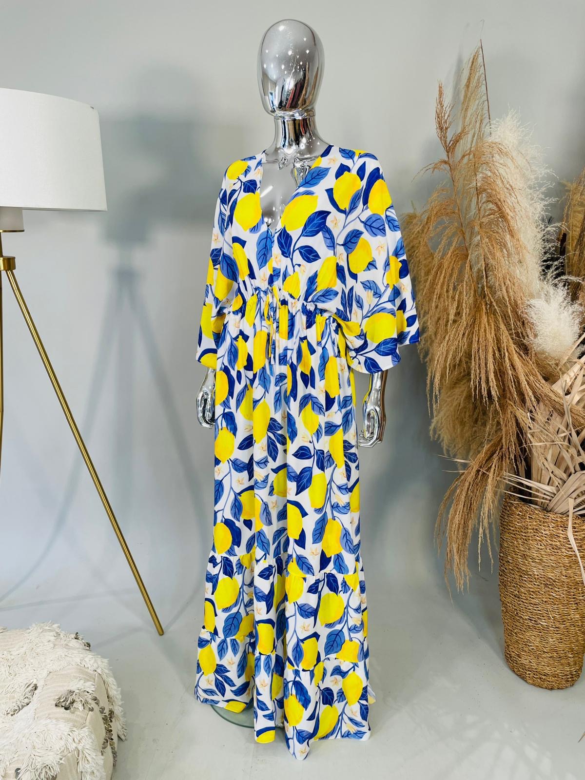 Zesty Lemon Cotton Maxi Dress
