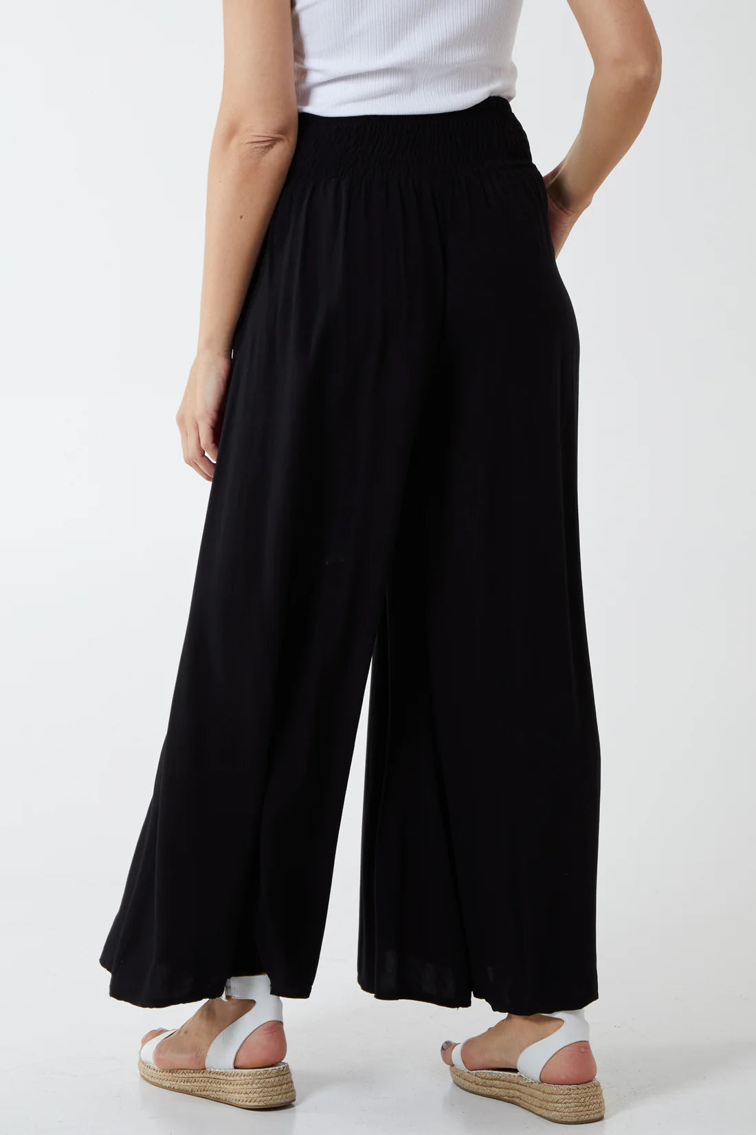 Sarah Deep Shirred Waistband Floaty Wide Leg Trousers - 4 Colours