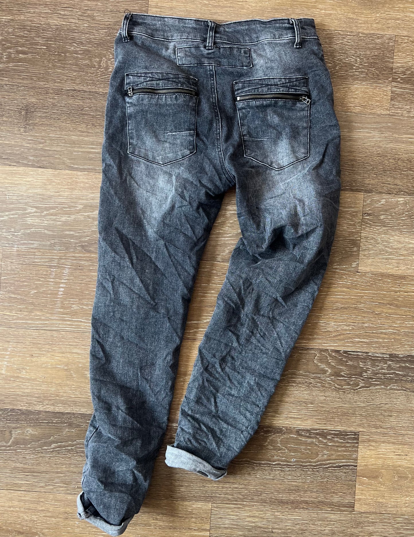 Melly & Co Grey Wash Denim Button & Zip Front Jeans
