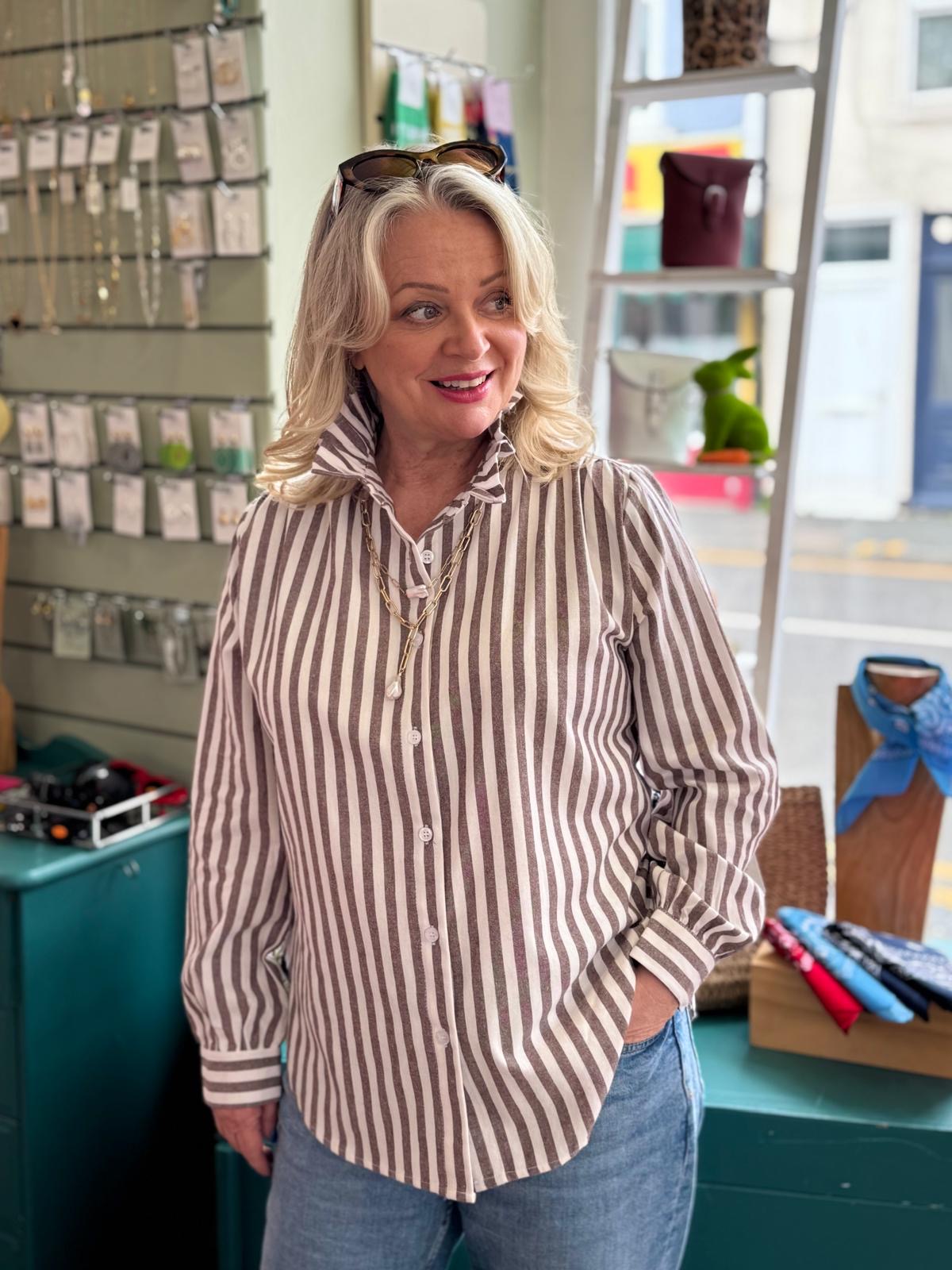Lila Striped Blouse With Pie Crust Collar