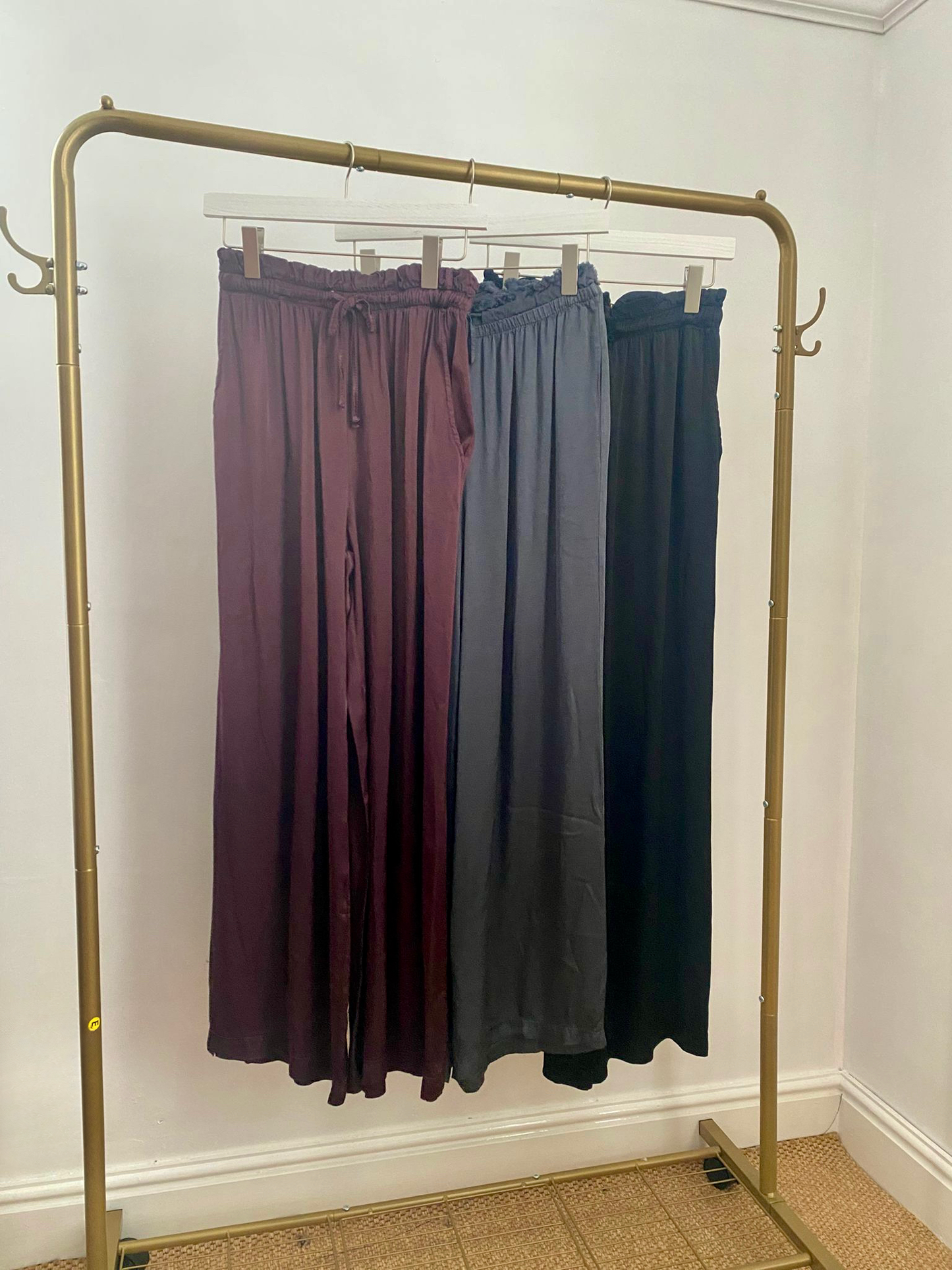 Miranda Wide Leg Slouchy Satin Trousers - Burgundy, Grey or Black