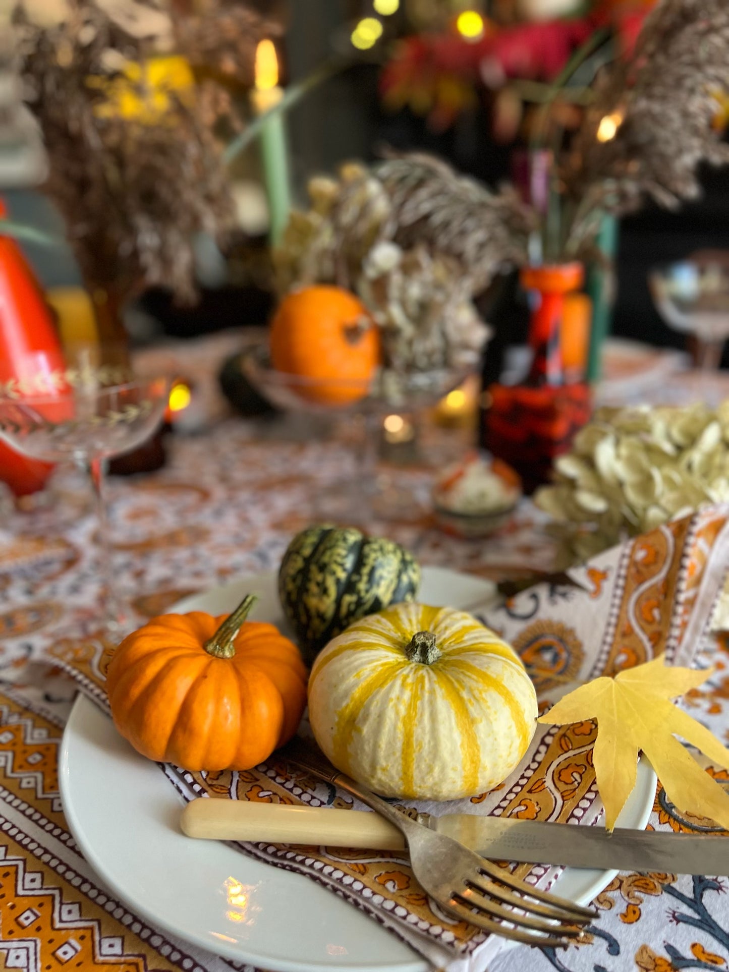 Autumn Spice Hand Block Printed Cotton Tablecloth