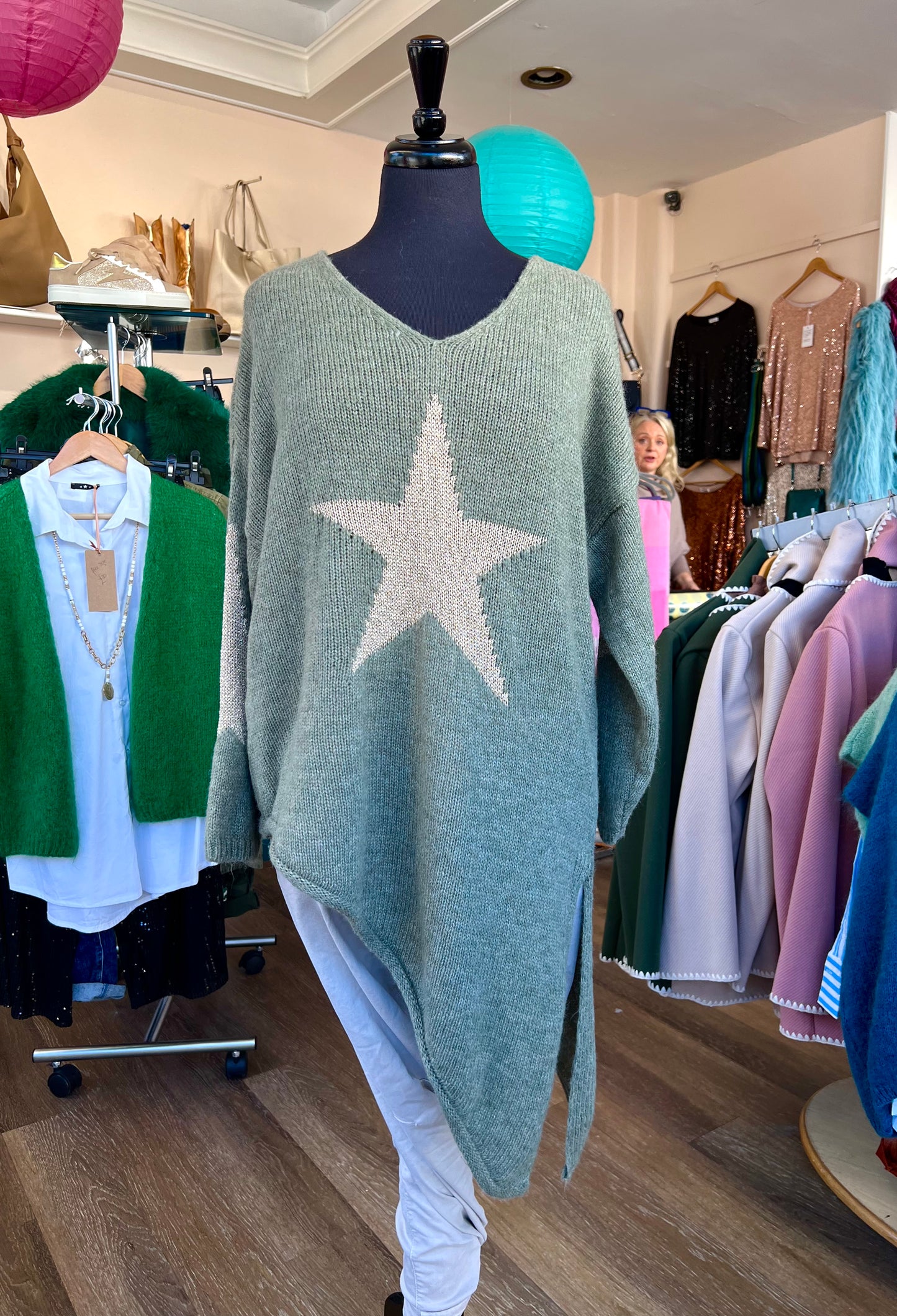 Olivia Asymmetric Star Jumper - Warm Khaki