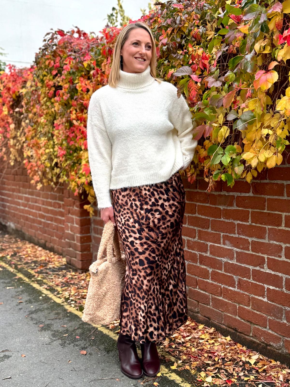 Phoebe Leopard Print Satin Slip Skirt - Neutrals