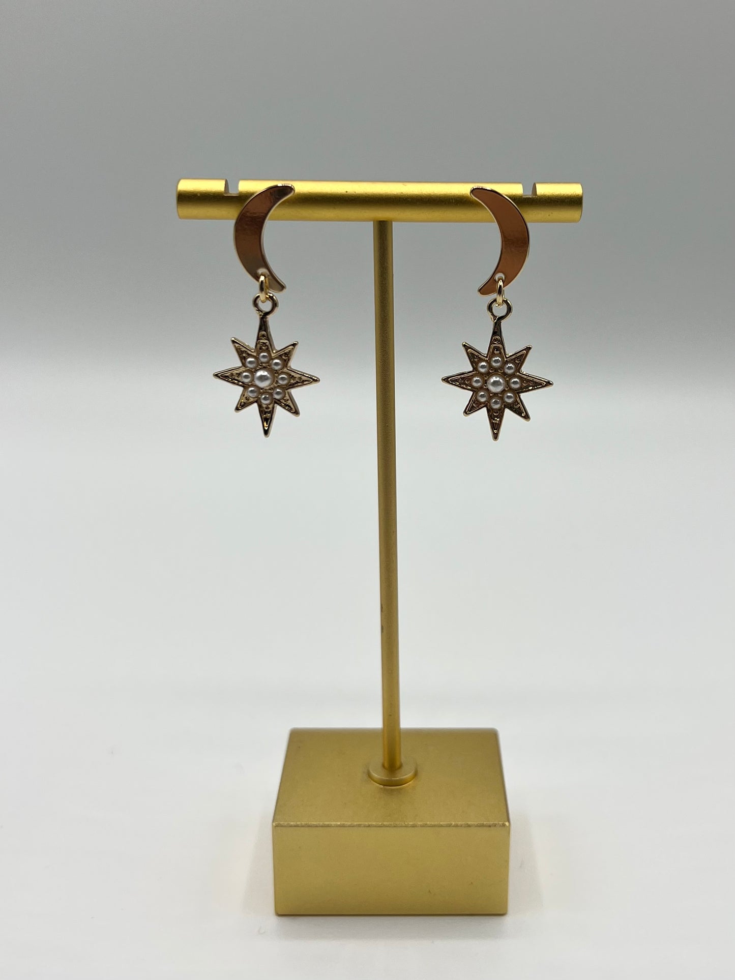 Love Rocks Gold Toned Moon & Star Drop Earrings