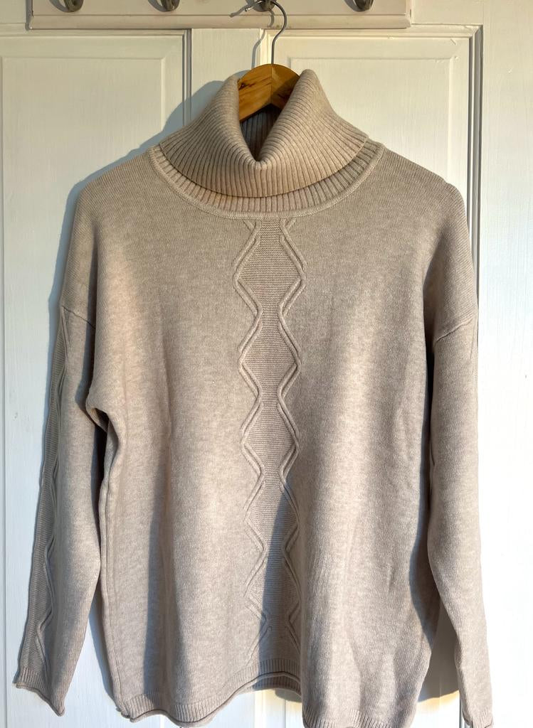 Sandy Soft Central Cable Roll Neck Jumper - Denim Blue or Warm Beige