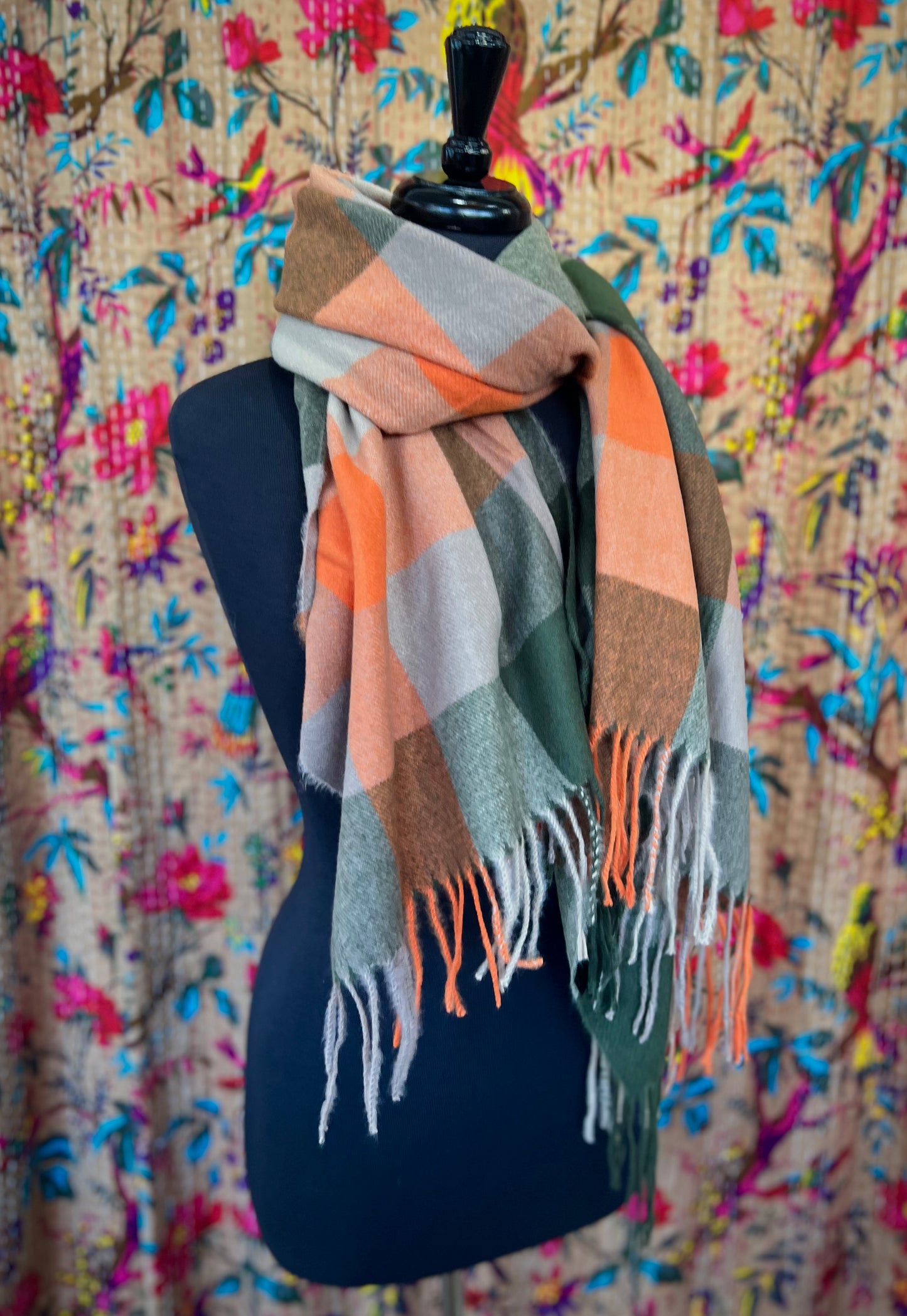 Checked Wool Mix Pashmina - Autumn Walk