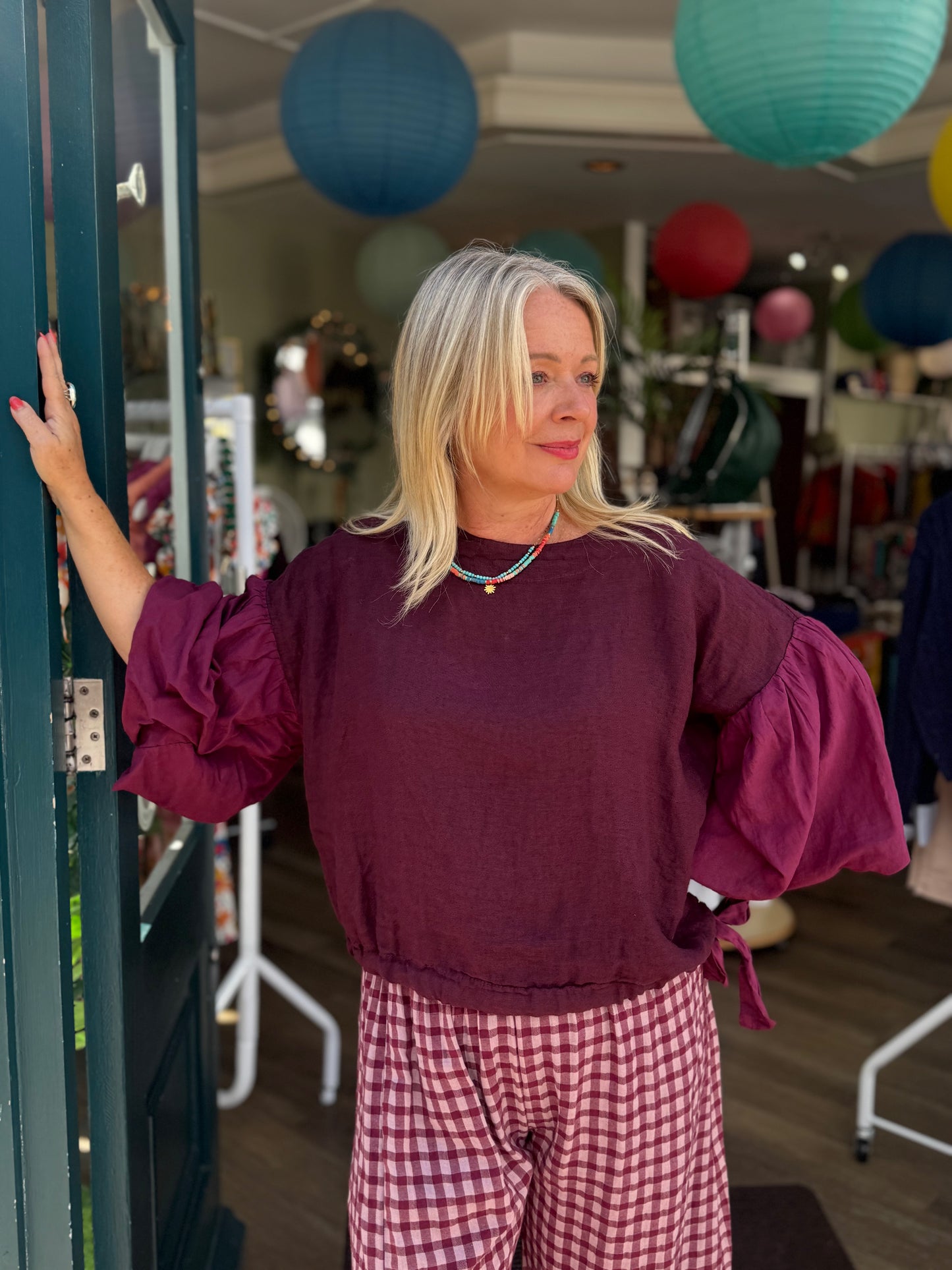Una Linen Top With Balloon Sleeves