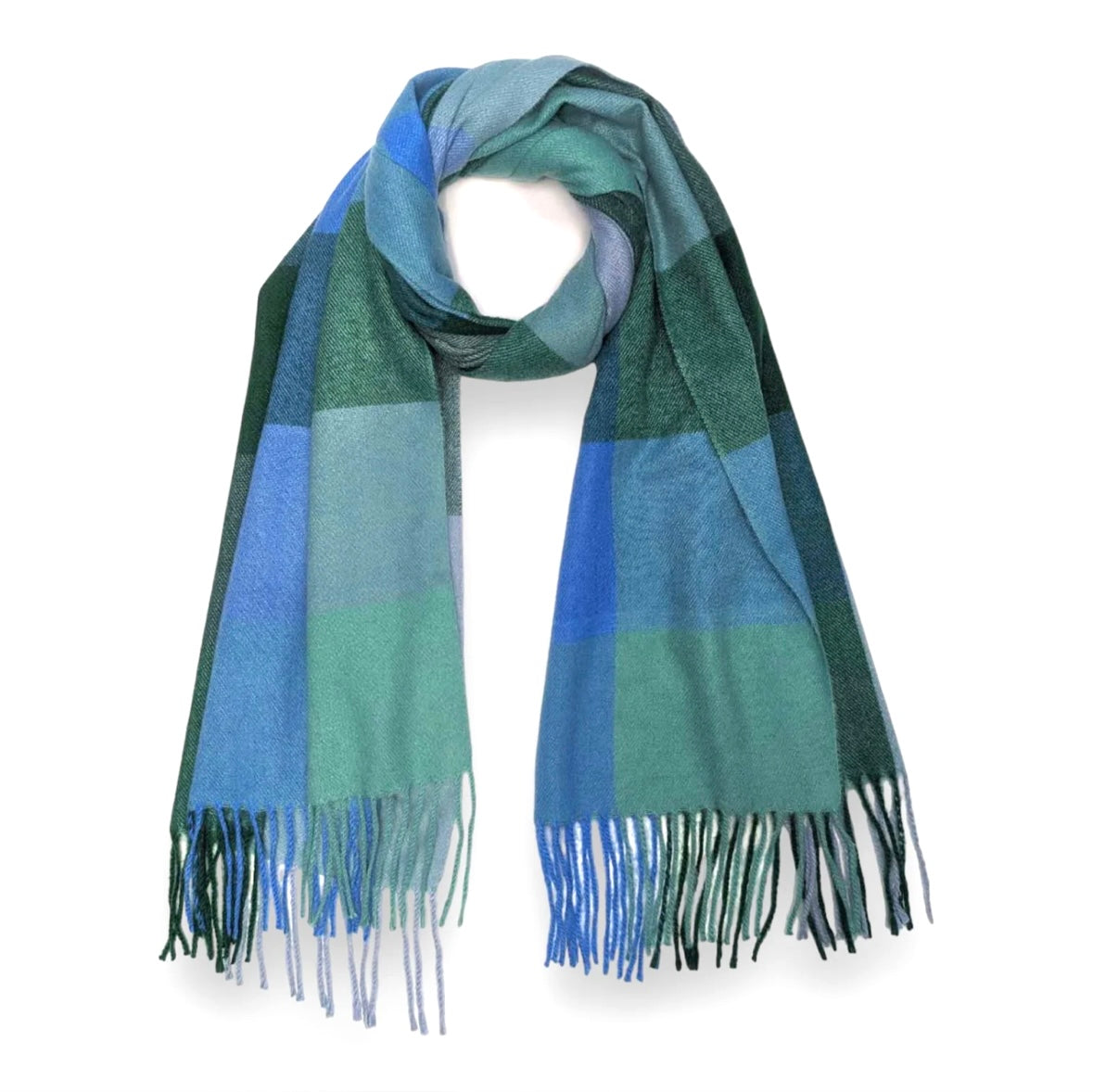 Northern Lights Checked Pashmina Style Scarf - Blues & Greens