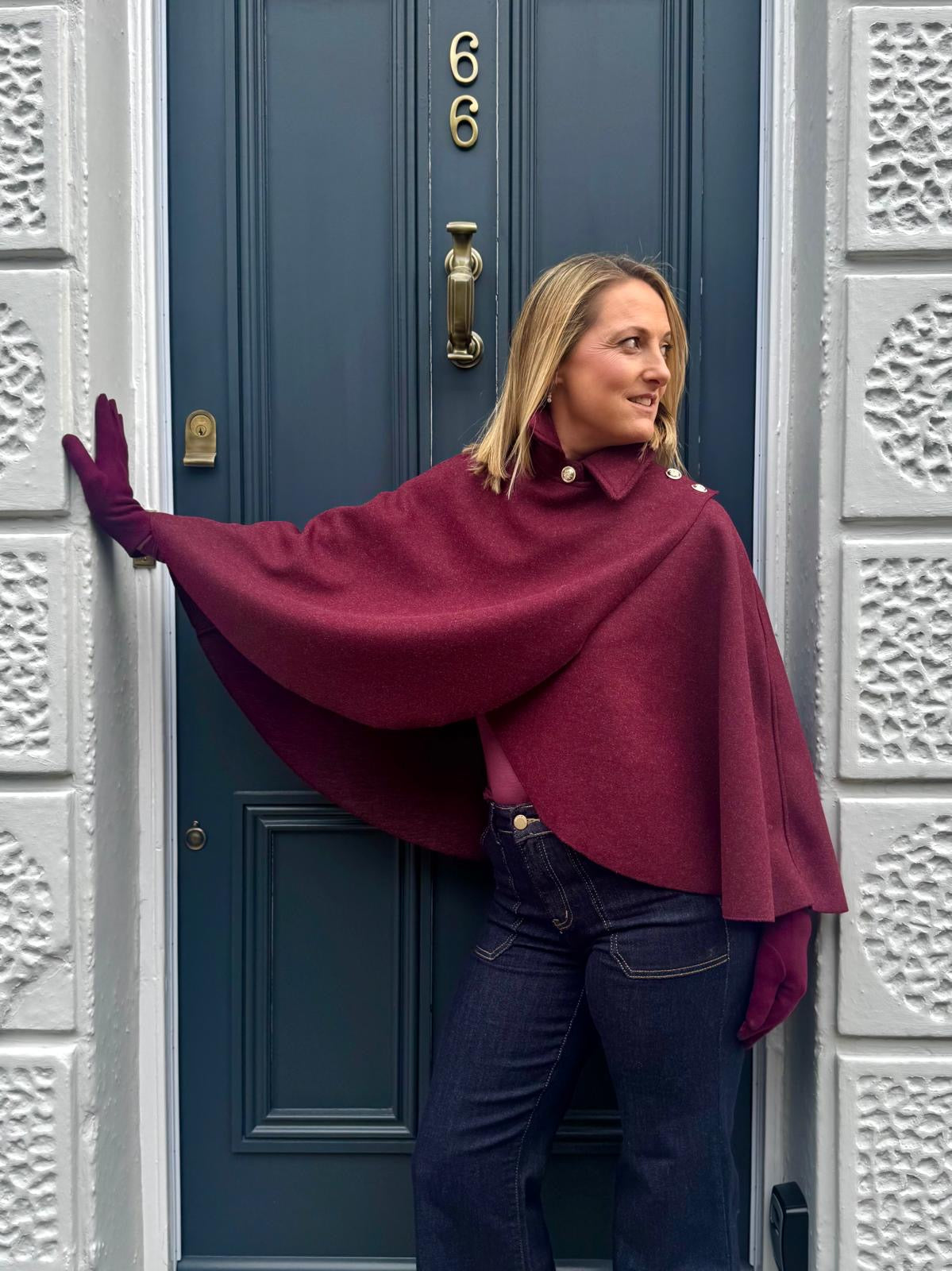 Burgundy short military cape women’s