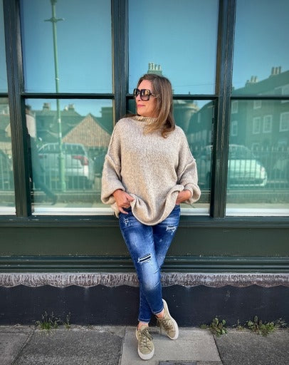 Claire Slouchy Mohair Mix Balloon Sleeve Jumper - Warm Oatmeal