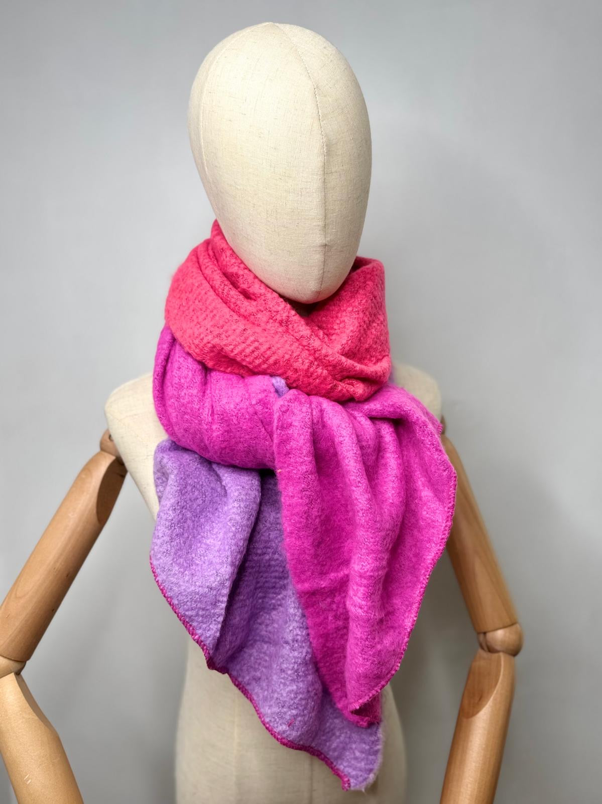 Large Cosy Wool Blend Bright Colour Block Scarf - Green & Pink or Pink & Purple