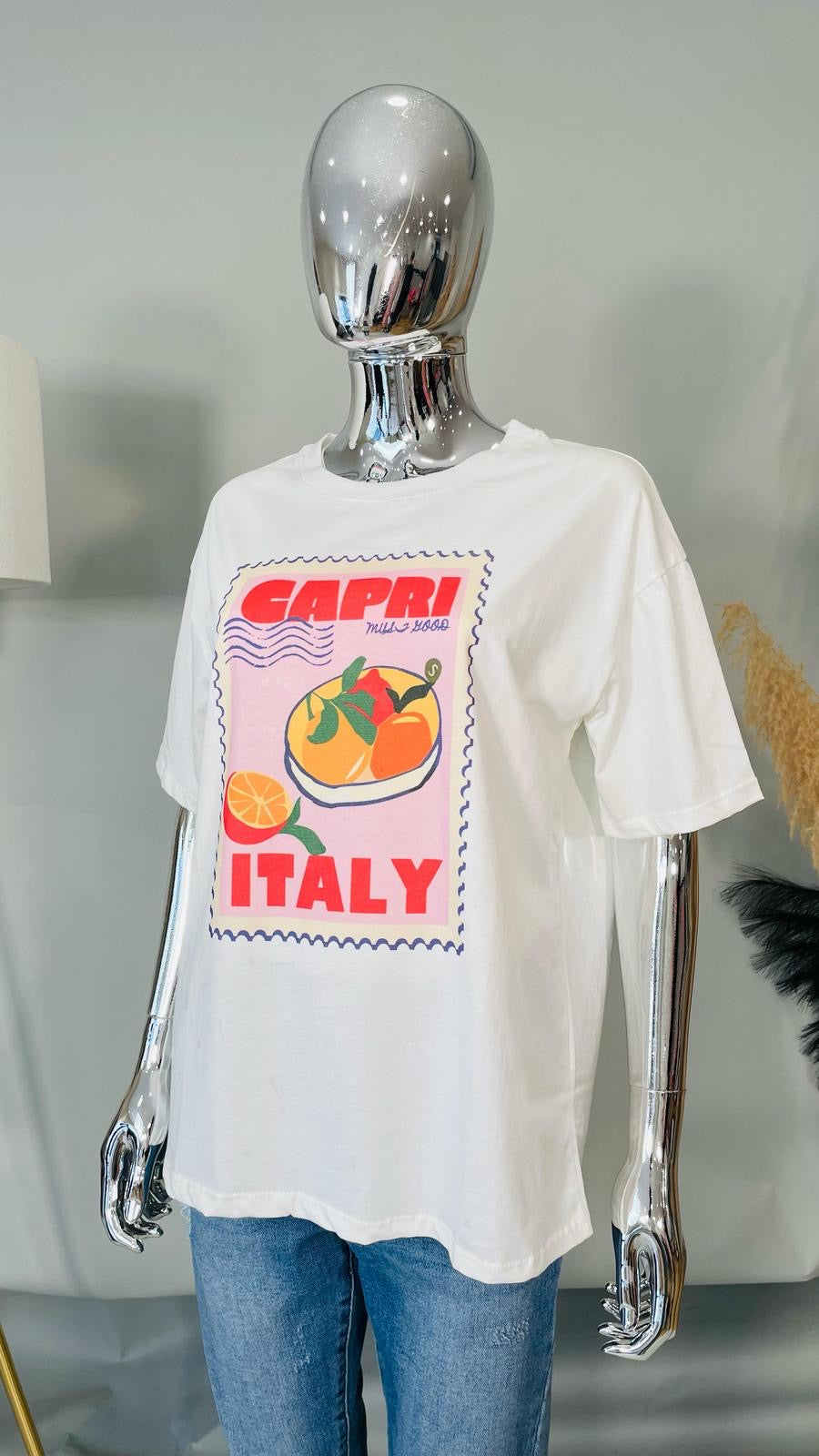 Capri Italy Retro Orange Graphic T-Shirt - White