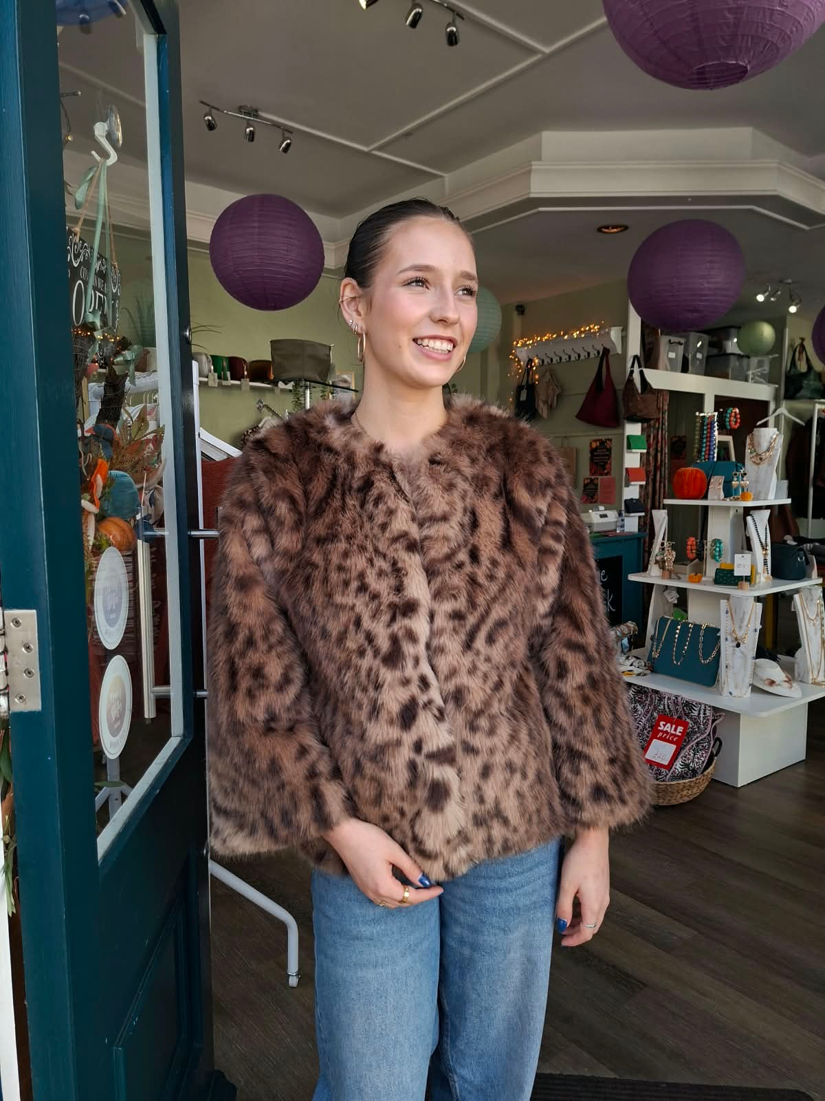 Frieda Luxe Leopard Print Faux Fur Jacket