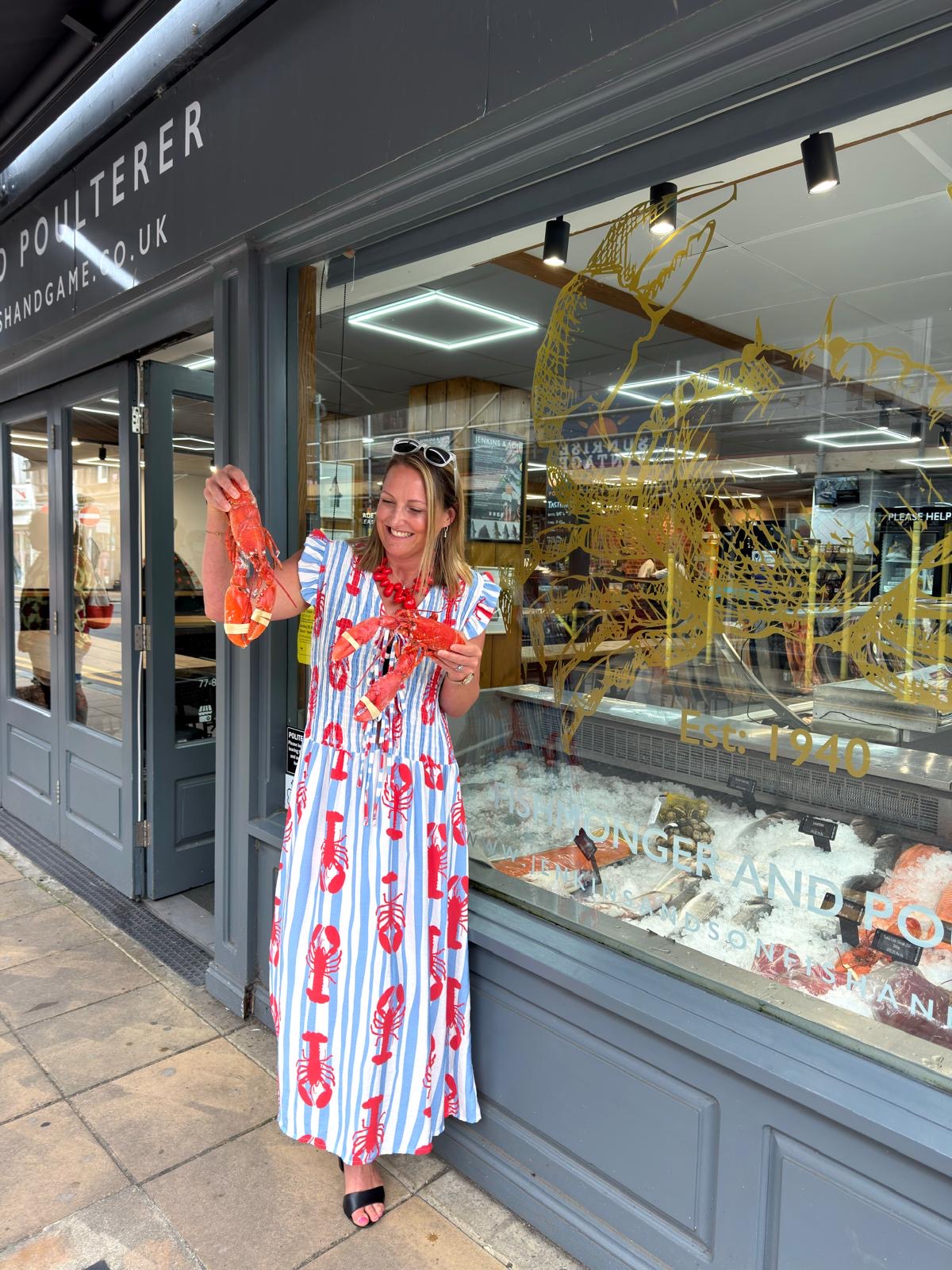 Abbi Lobster Print Striped Dress