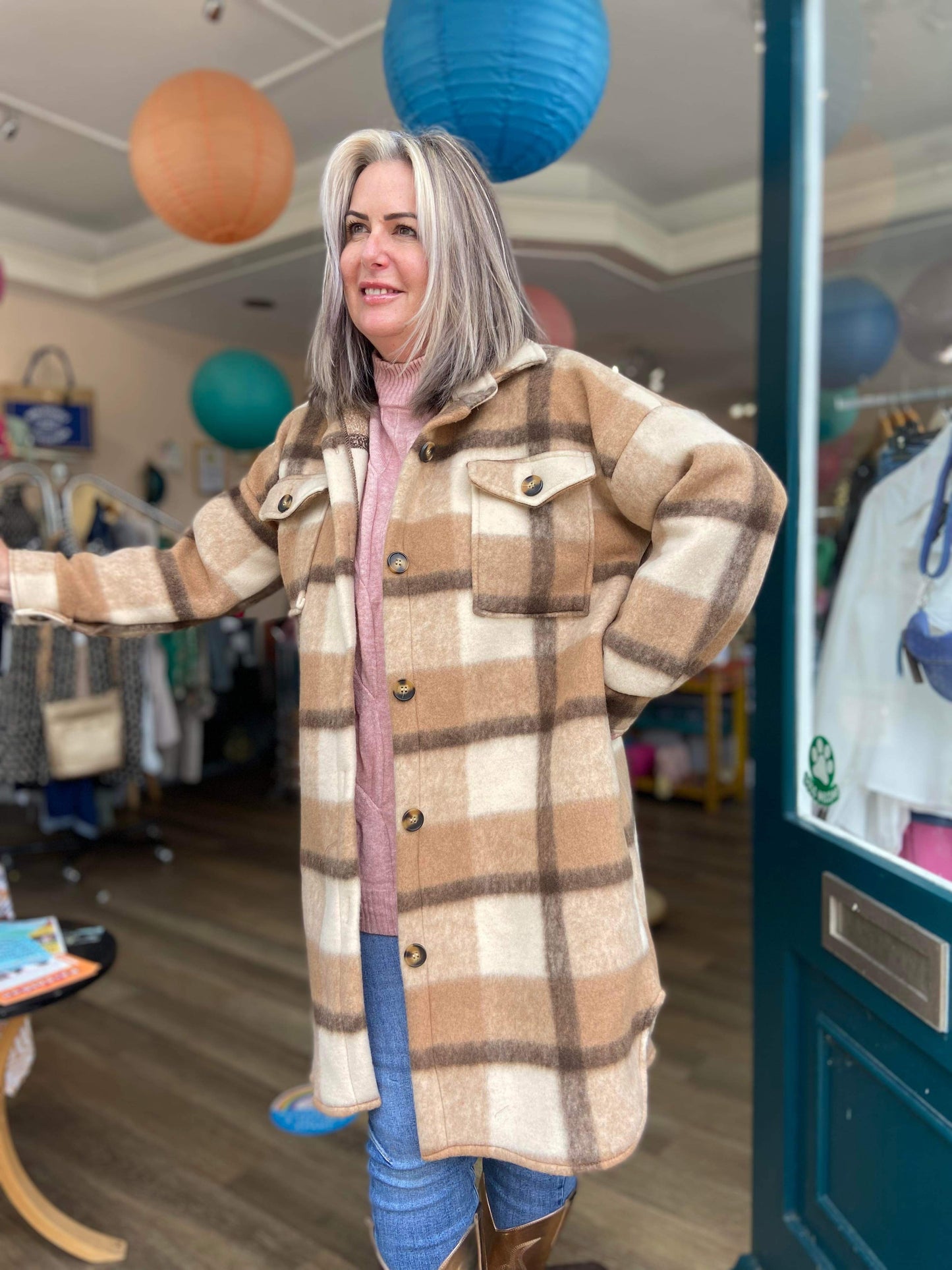 Christina Tan Checked Long Shacket